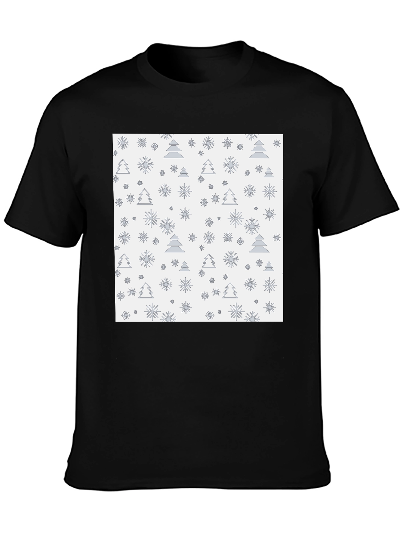 Black Festive Trees & Snowflakes Black T-Shirt view 3