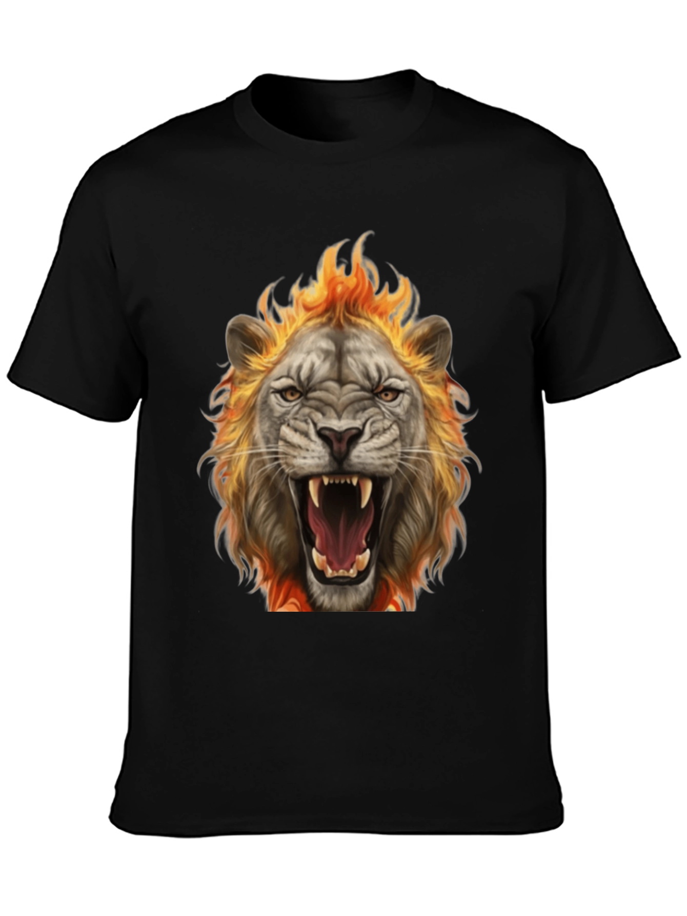 Black Fiery Lion Graphic Tee - Bold Animal Print T-Shirt view 3