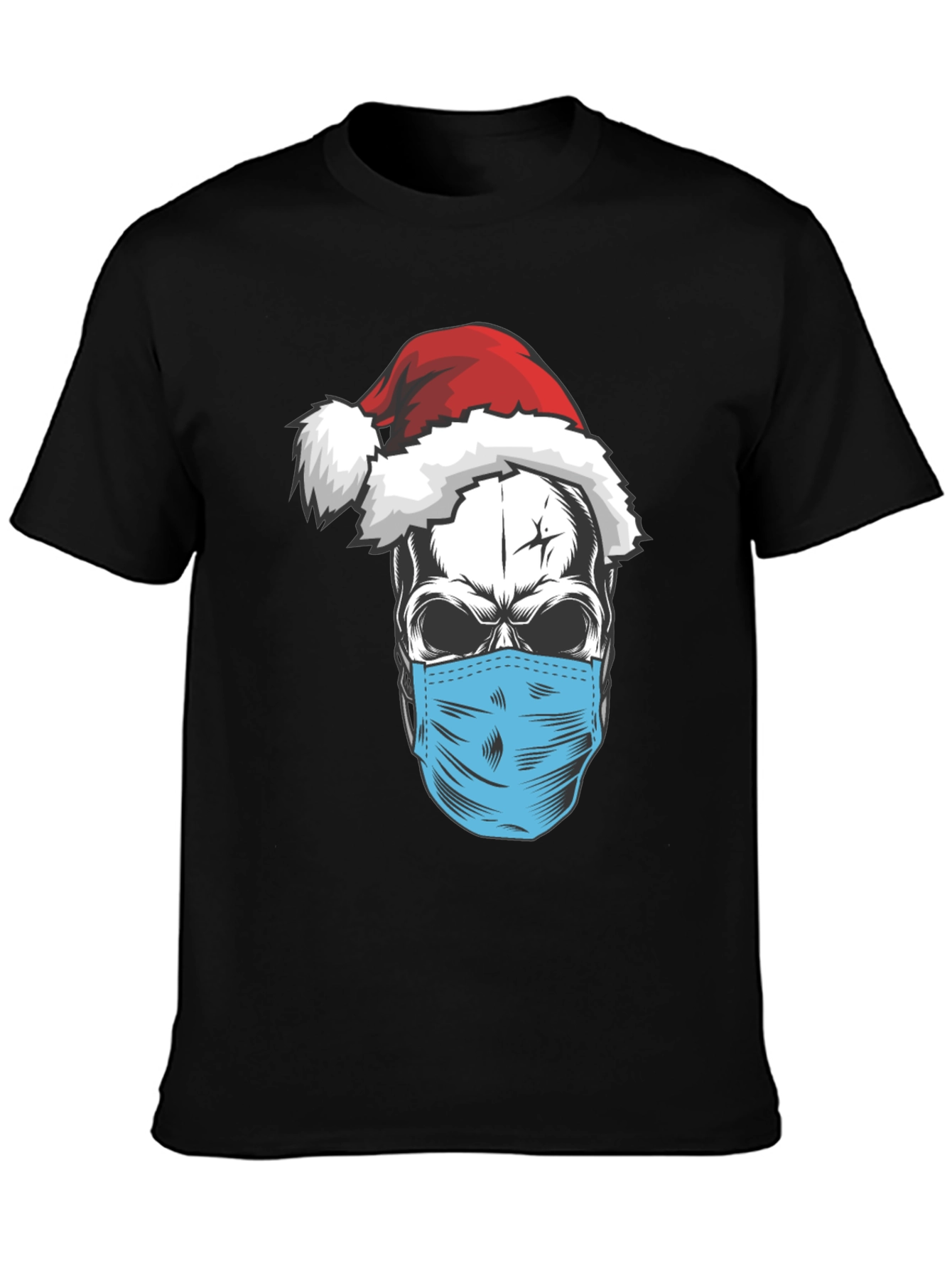 Black Skull Santa Mask T-Shirt - Holiday Humor view 3