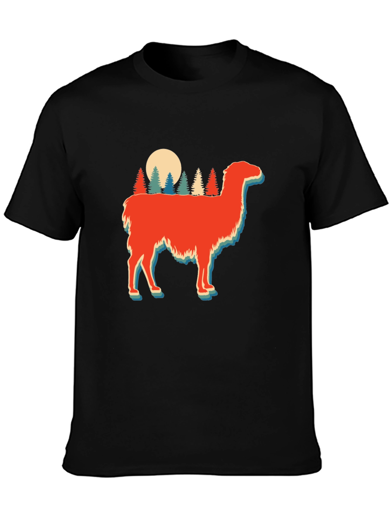 Black Retro Llama Forest Graphic Tee view 3