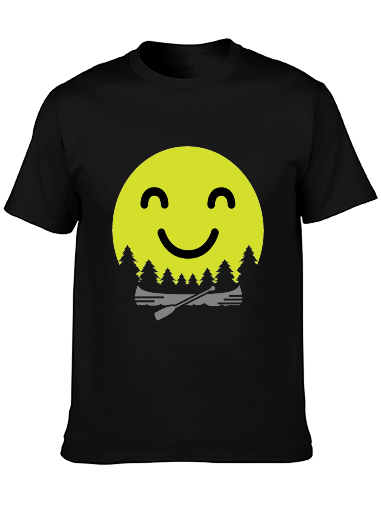 Black Smiley Face Camping T-Shirt - Adventure Awaits! view 3