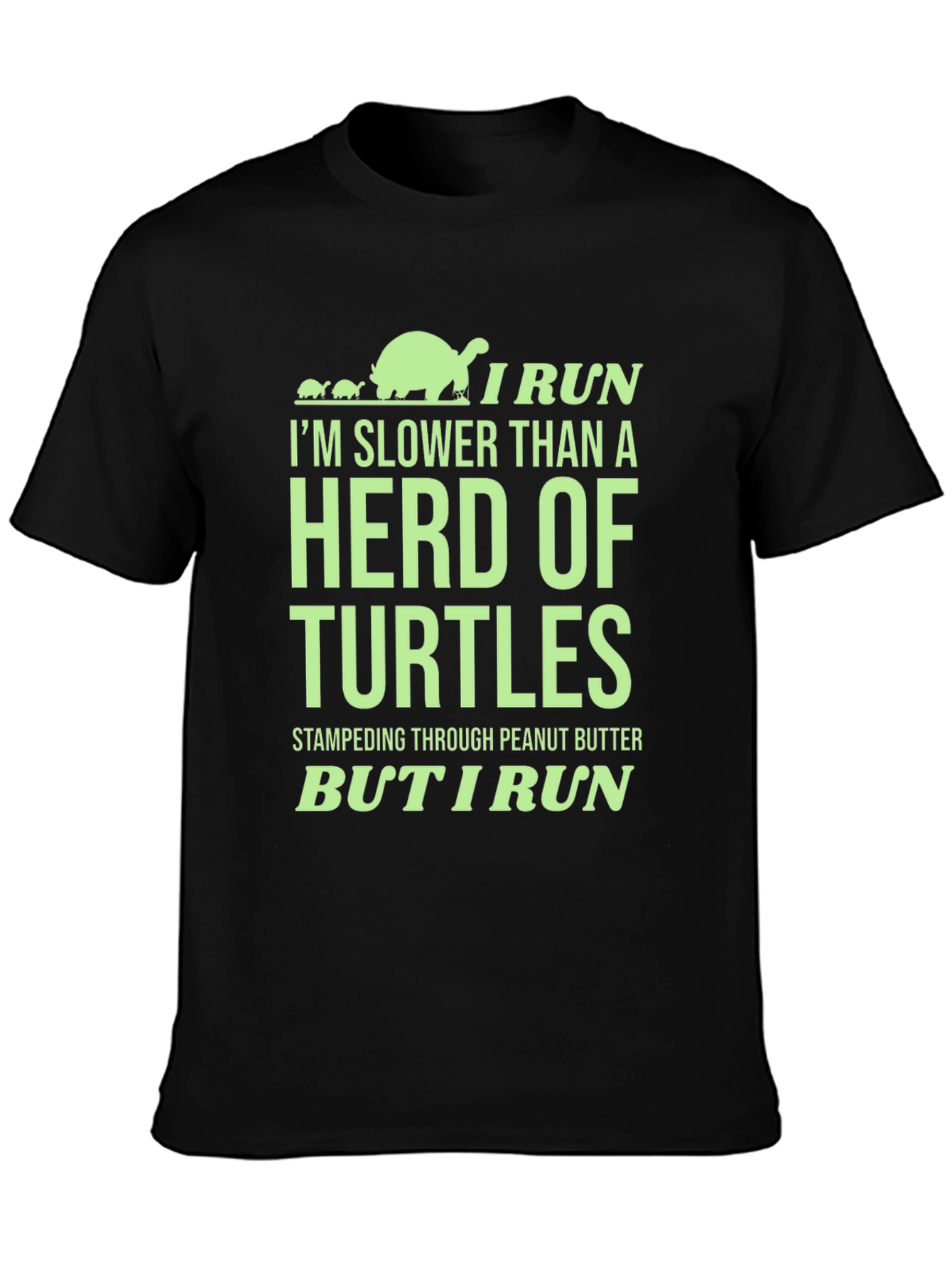 Black Funny Turtle Run T-Shirt: Herd of Turtles - I Run view 3