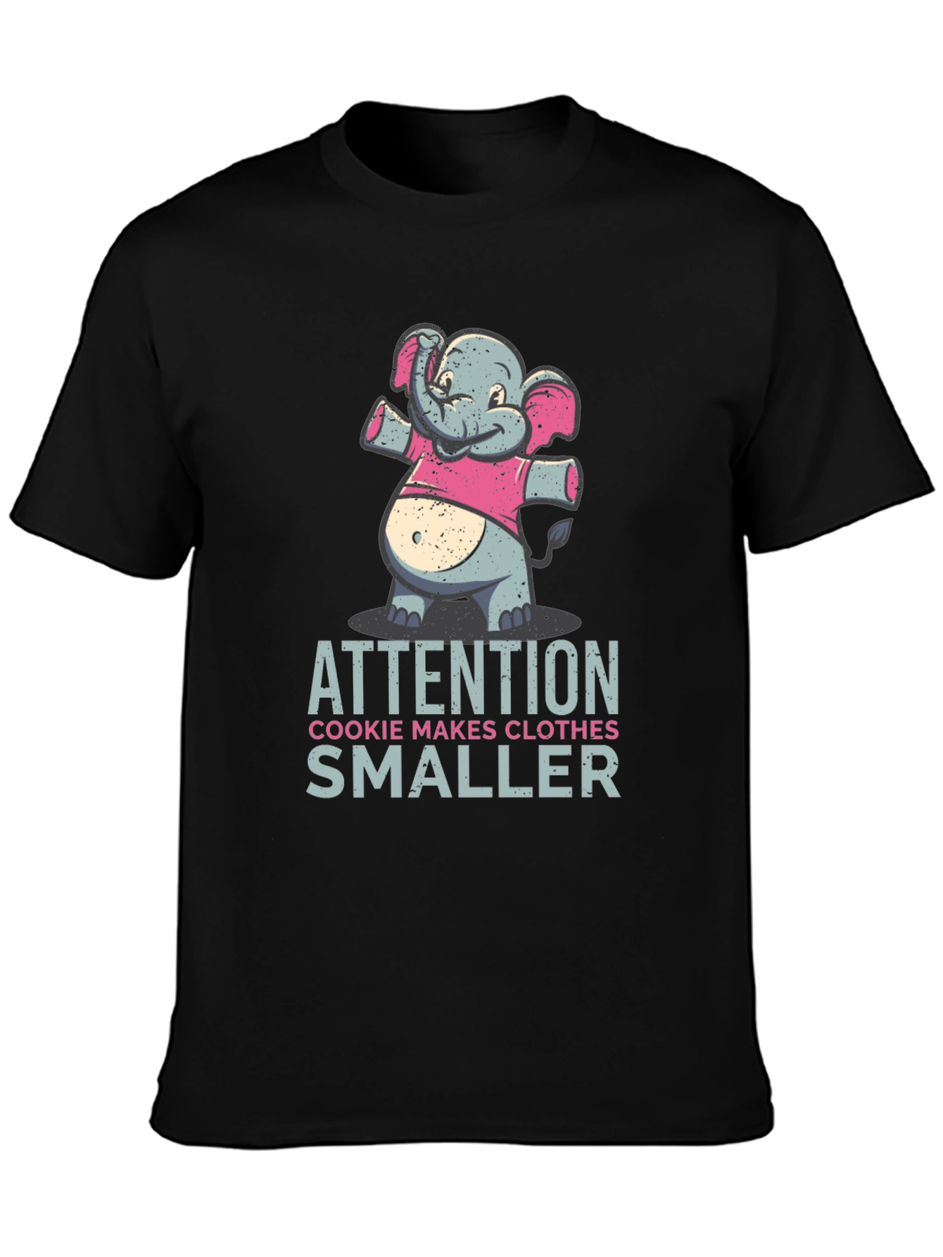 Black Elephant Cookie Makes Clothes Smaller Funny T-Shirt view 3