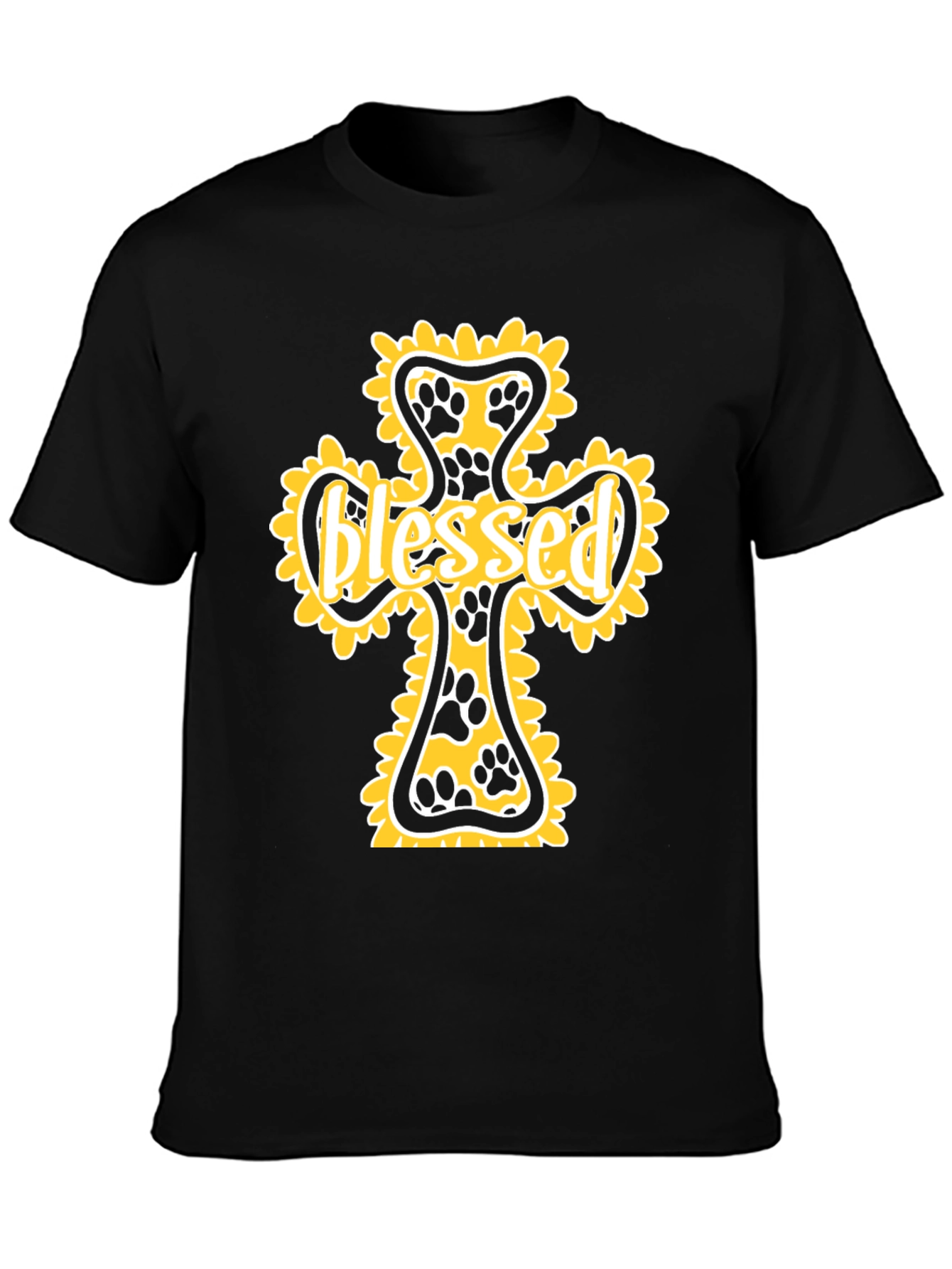 Black Blessed Paw Print Cross Graphic Tee view 3