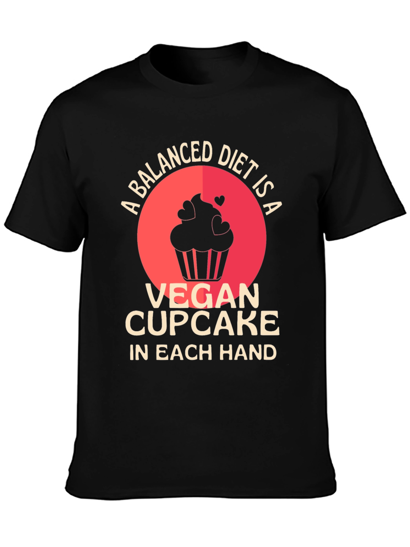 Black Vegan Cupcake Balanced Diet T-Shirt view 3