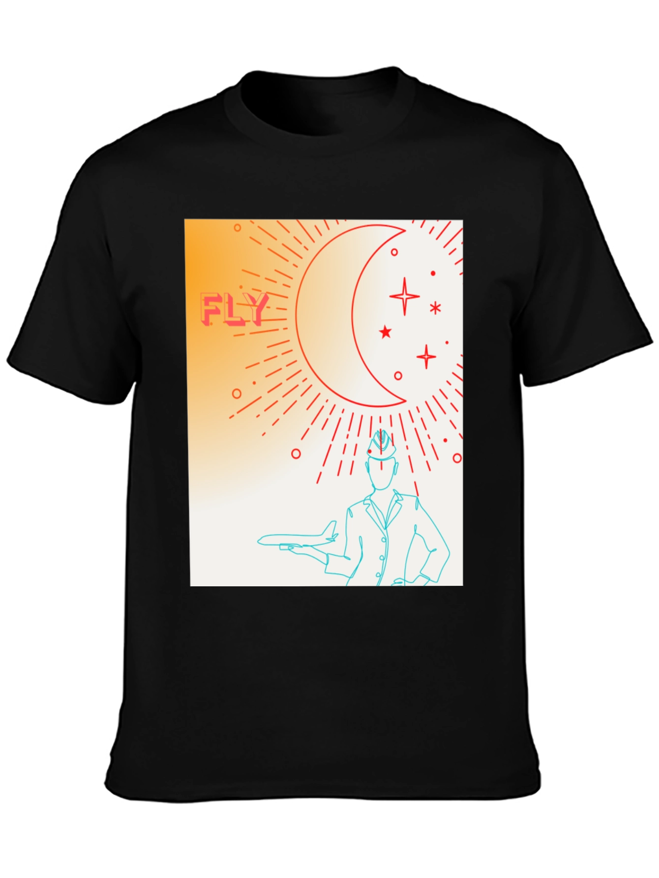 Black Fly High Graphic Tee - Airplane & Stars Design view 3