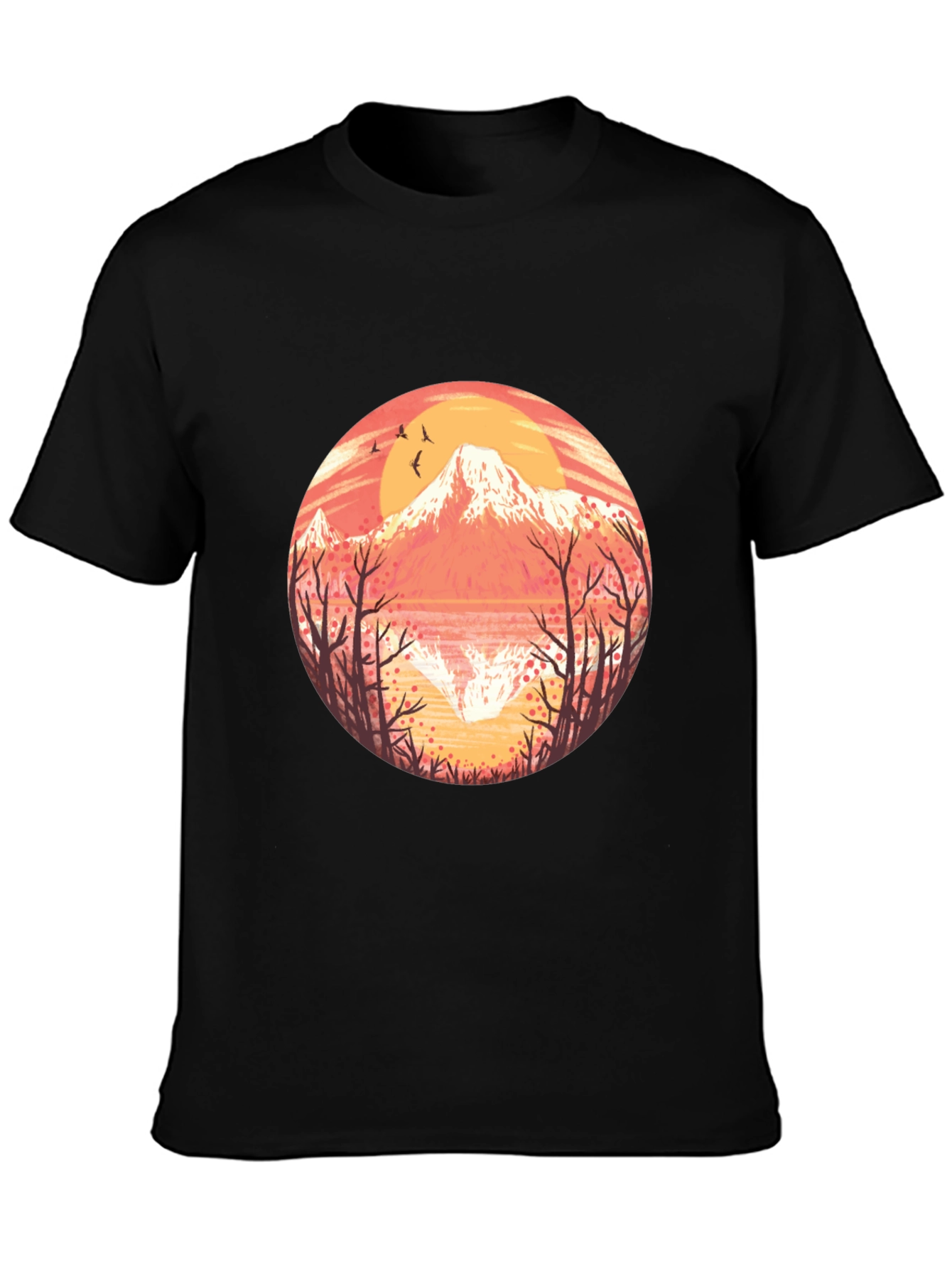 Black Mountain Sunset Graphic Tee - Black Cotton T-Shirt view 3