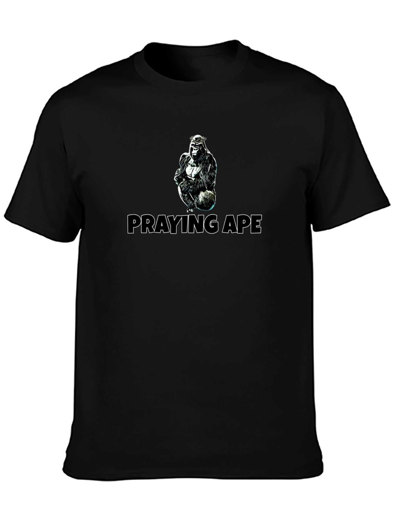 Black Praying Ape Graphic Tee - Black Cotton Blend view 3