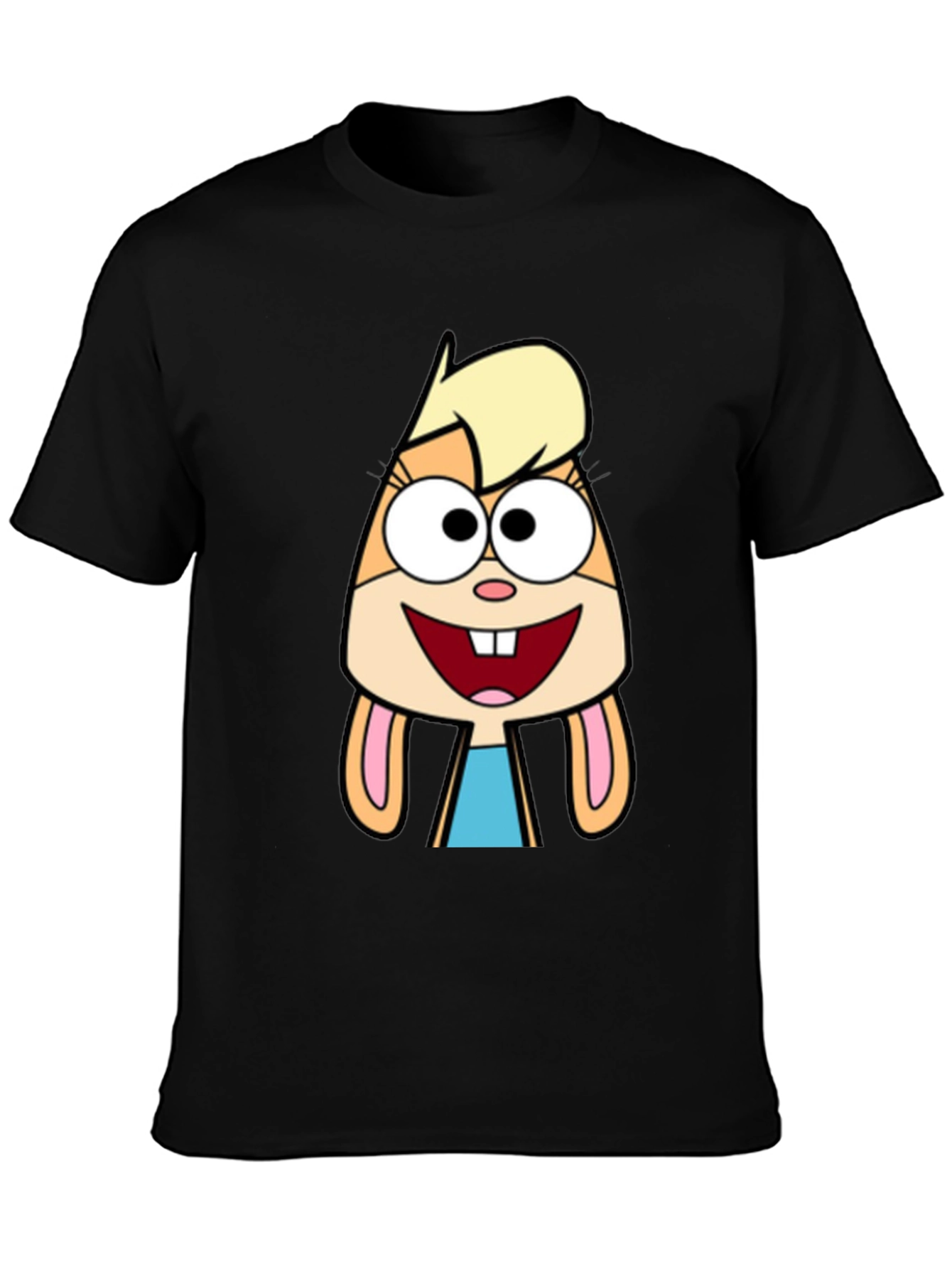 Black Cartoon Rabbit Graphic Tee - Unisex Black T-Shirt view 3