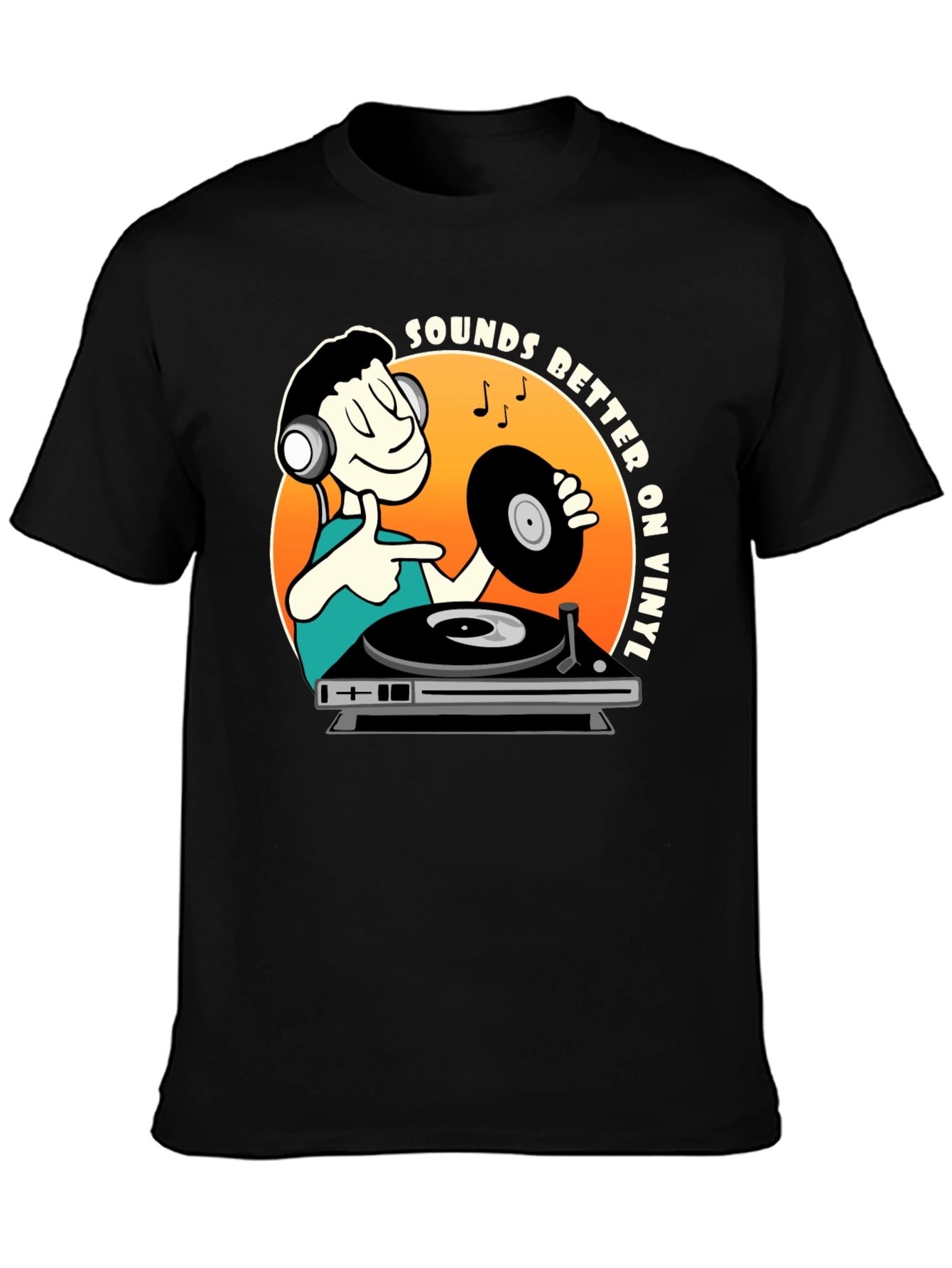 Black Sounds Better On Vinyl Men's Black T-Shirt view 3