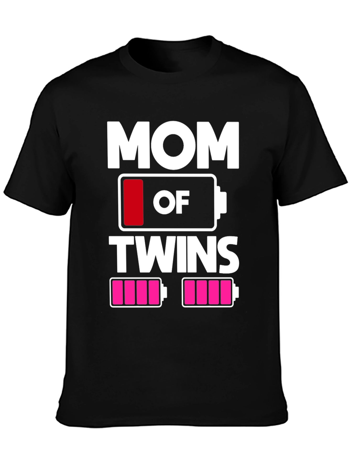Black Mom of Twins T-Shirt - Low Battery Design view 3