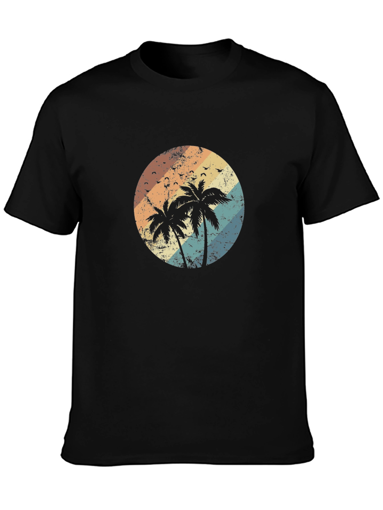 Black Retro Palm Tree Sunset Graphic T-Shirt view 3