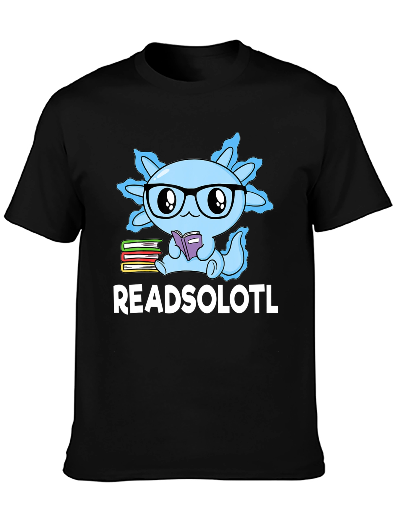 Black Readsolotl T-Shirt - Axolotl Reading Tee view 3