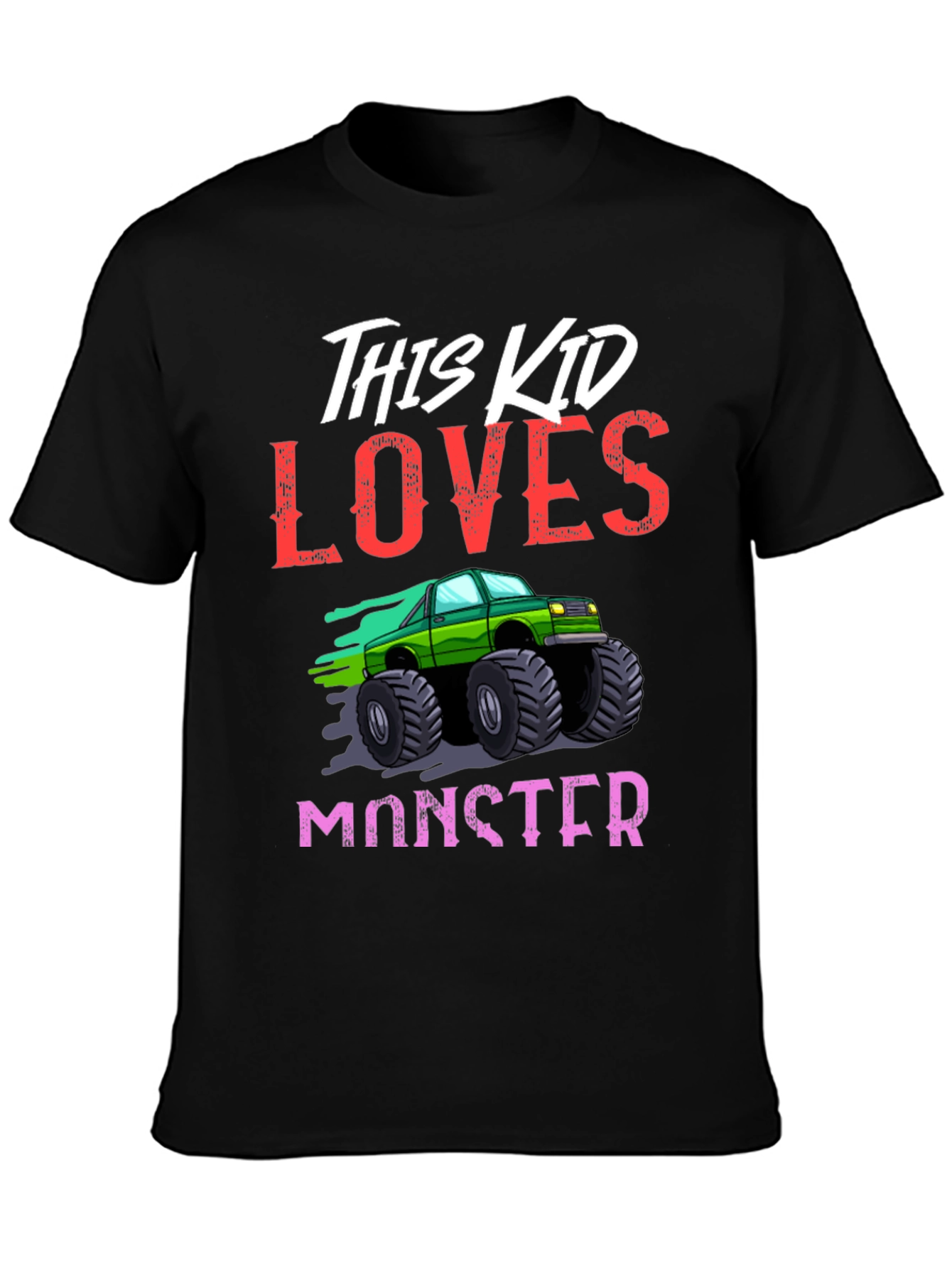 Black This Kid Loves Monster Trucks T-Shirt view 3