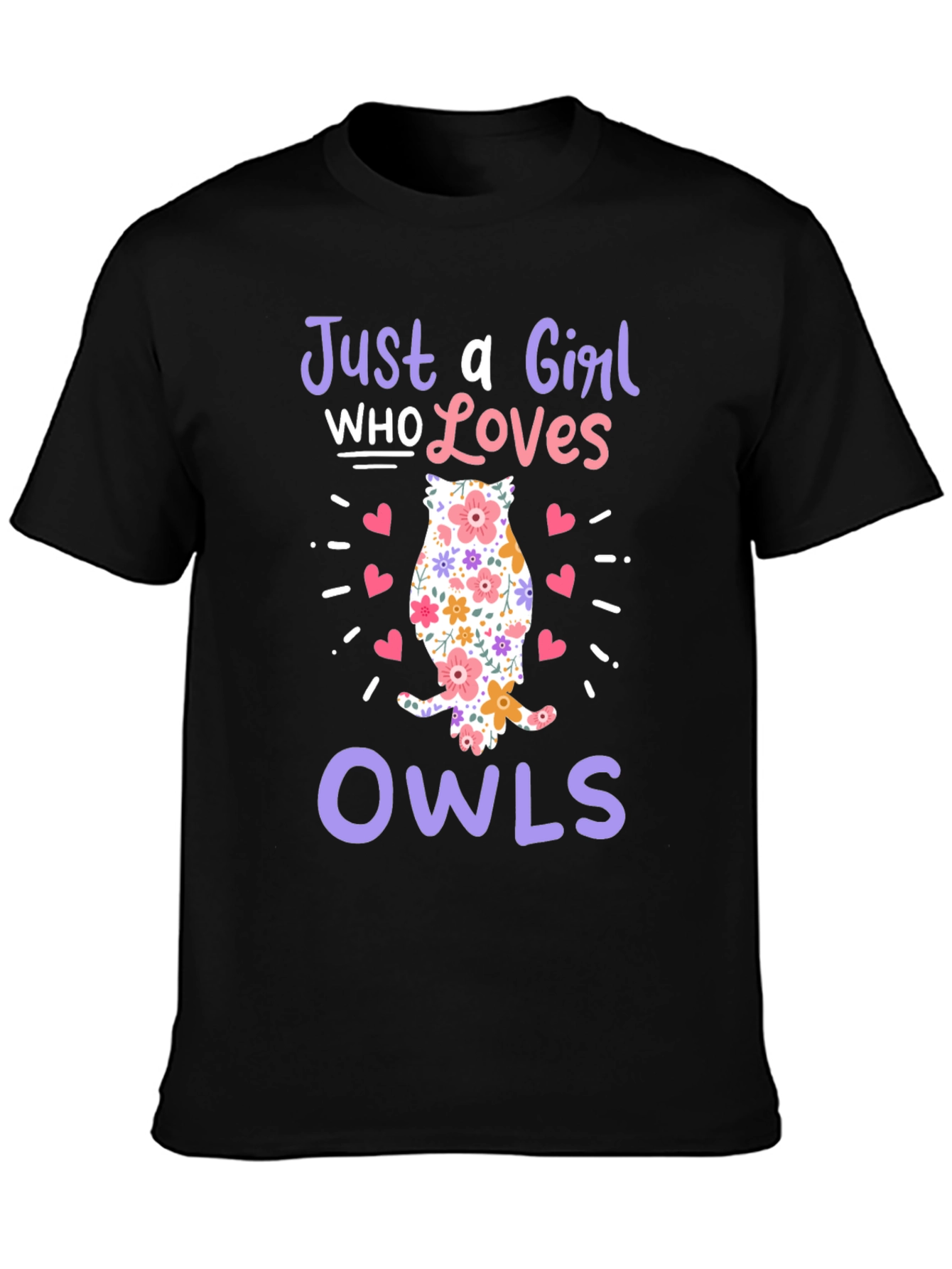 Just a Girl Who Loves Owls Black T-Shirt - 3