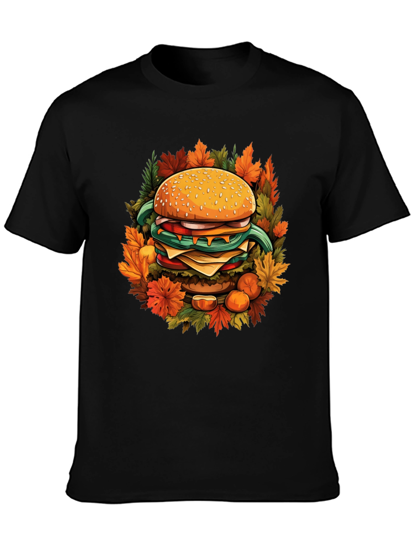 Black Burger Fall Graphic Tee - Black Cotton Casual Wear view 3