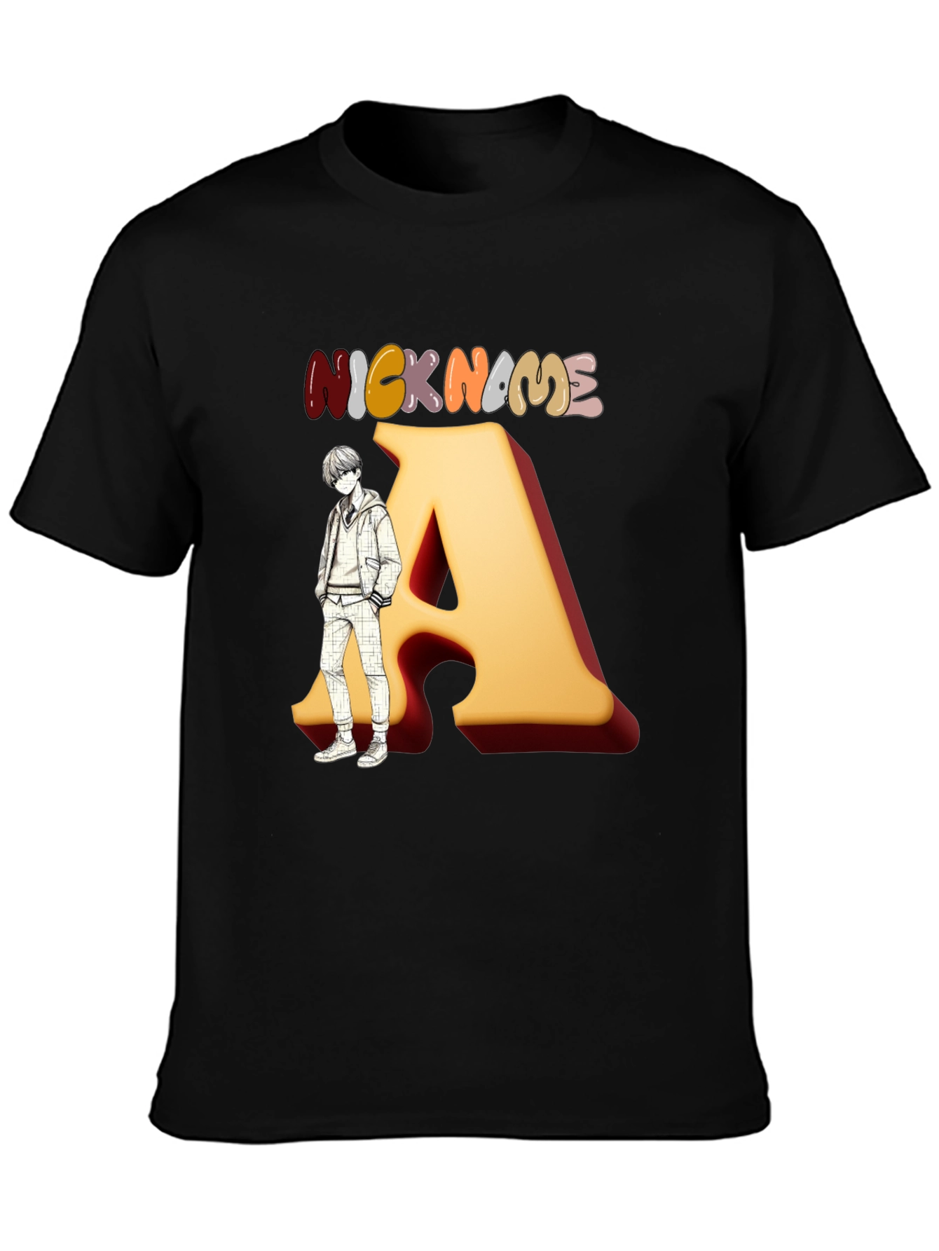 Black Nickname "A" Graphic Black T-Shirt view 3