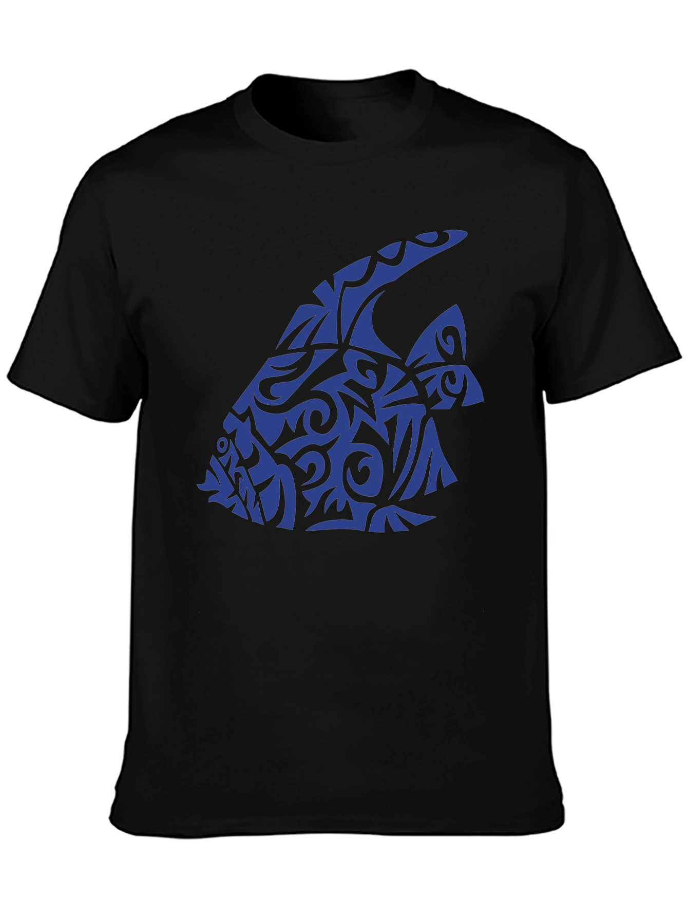 Black Tribal Fish Graphic Black T-Shirt view 3