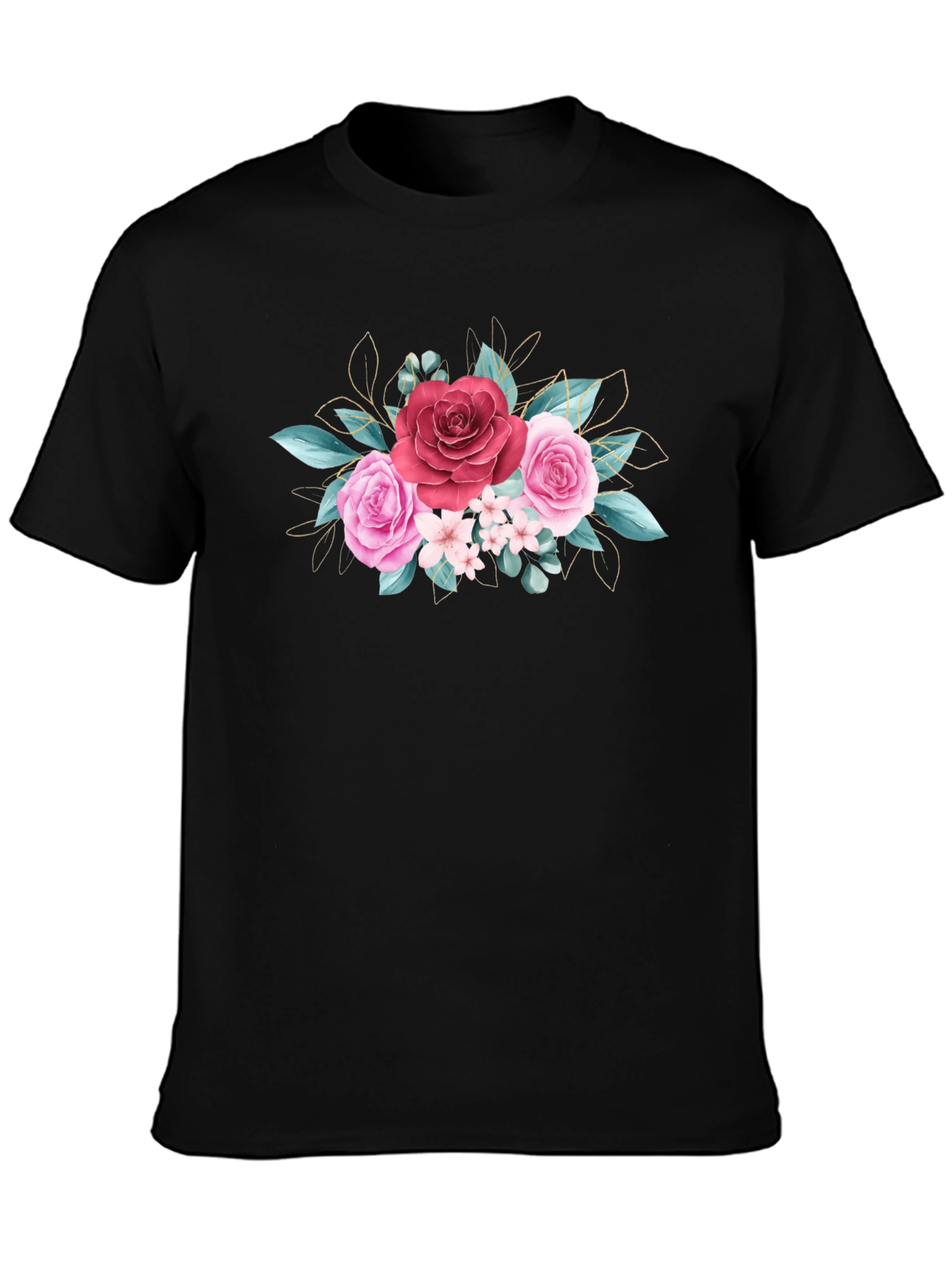 Black Floral Rose Graphic Tee - Stylish Black T-Shirt view 3