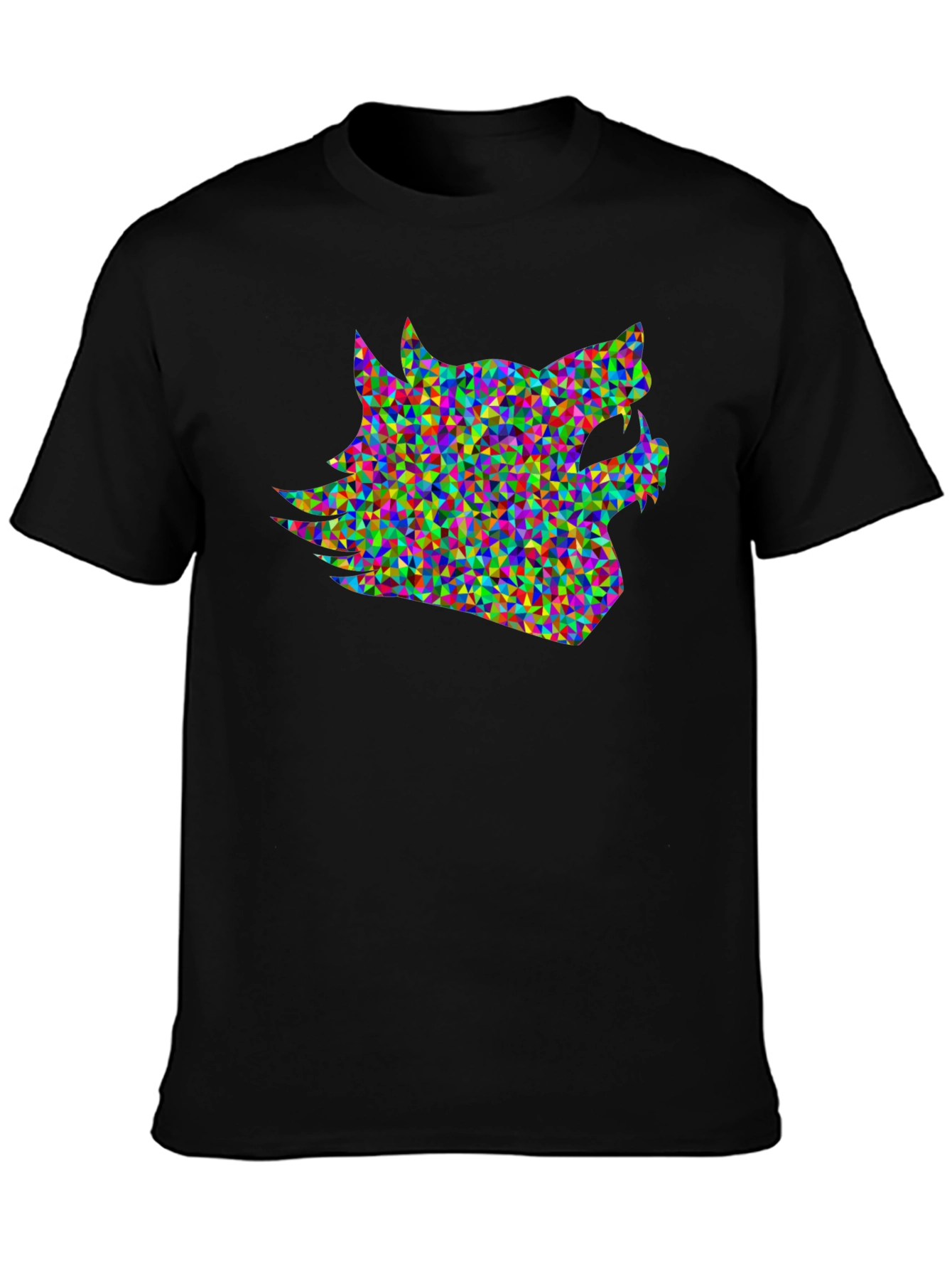Black Geometric Wolf Head T-Shirt - Modern Abstract Design view 3