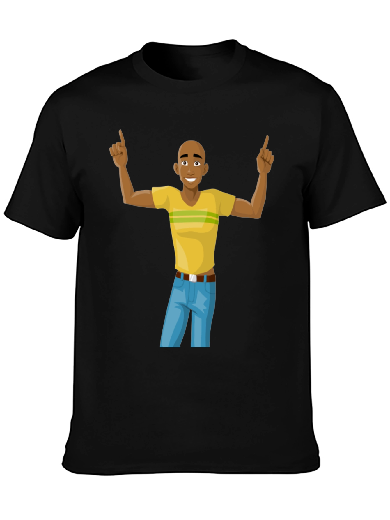 Black Cartoon Man Graphic T-Shirt - Black Cotton Tee view 3
