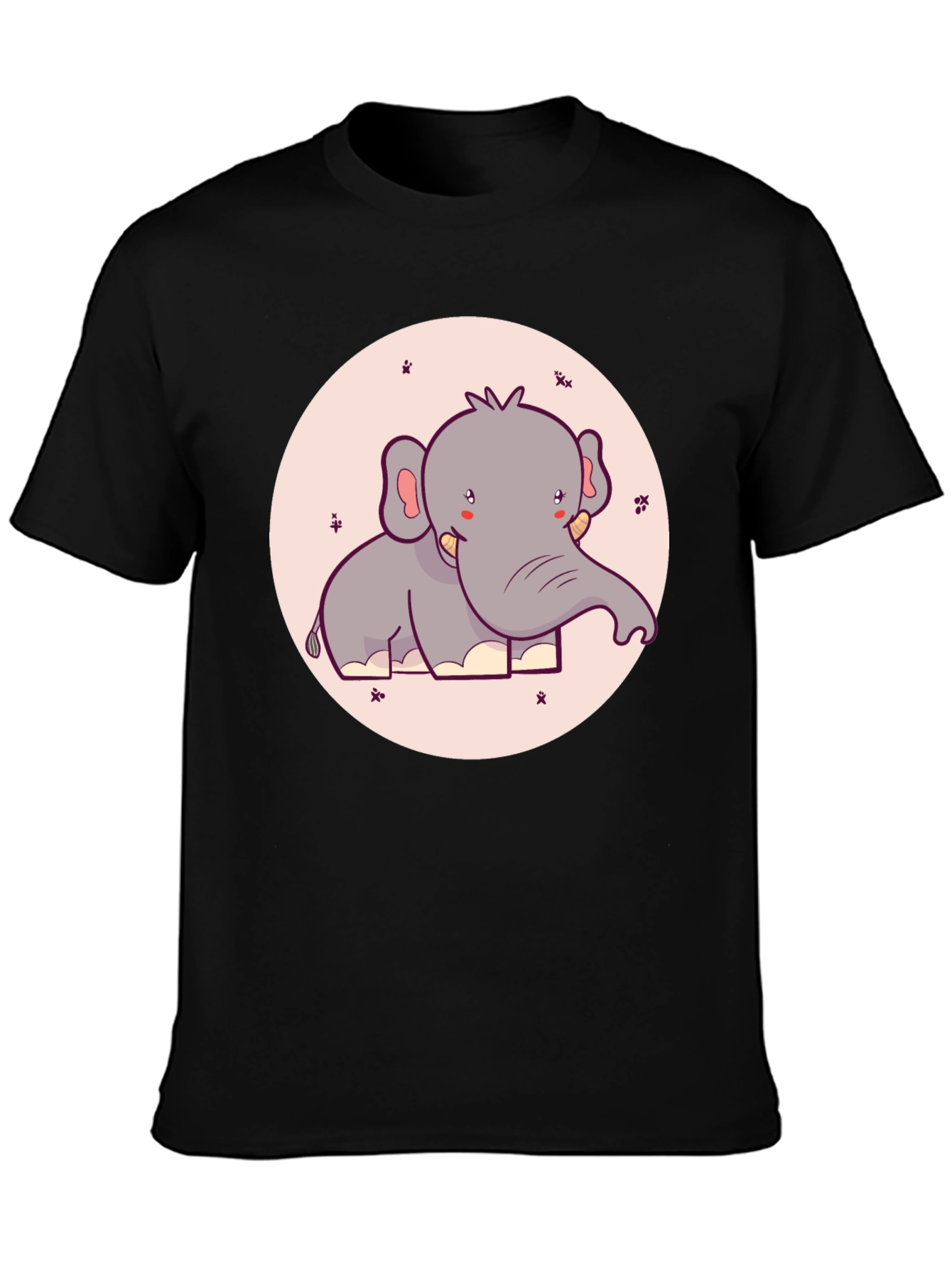Black Cute Elephant Graphic Tee - Black Cotton T-Shirt view 3