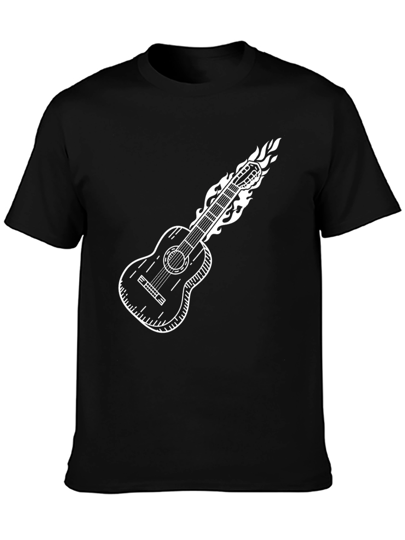 Black Flaming Guitar T-Shirt - Classic Black Cotton Tee view 3