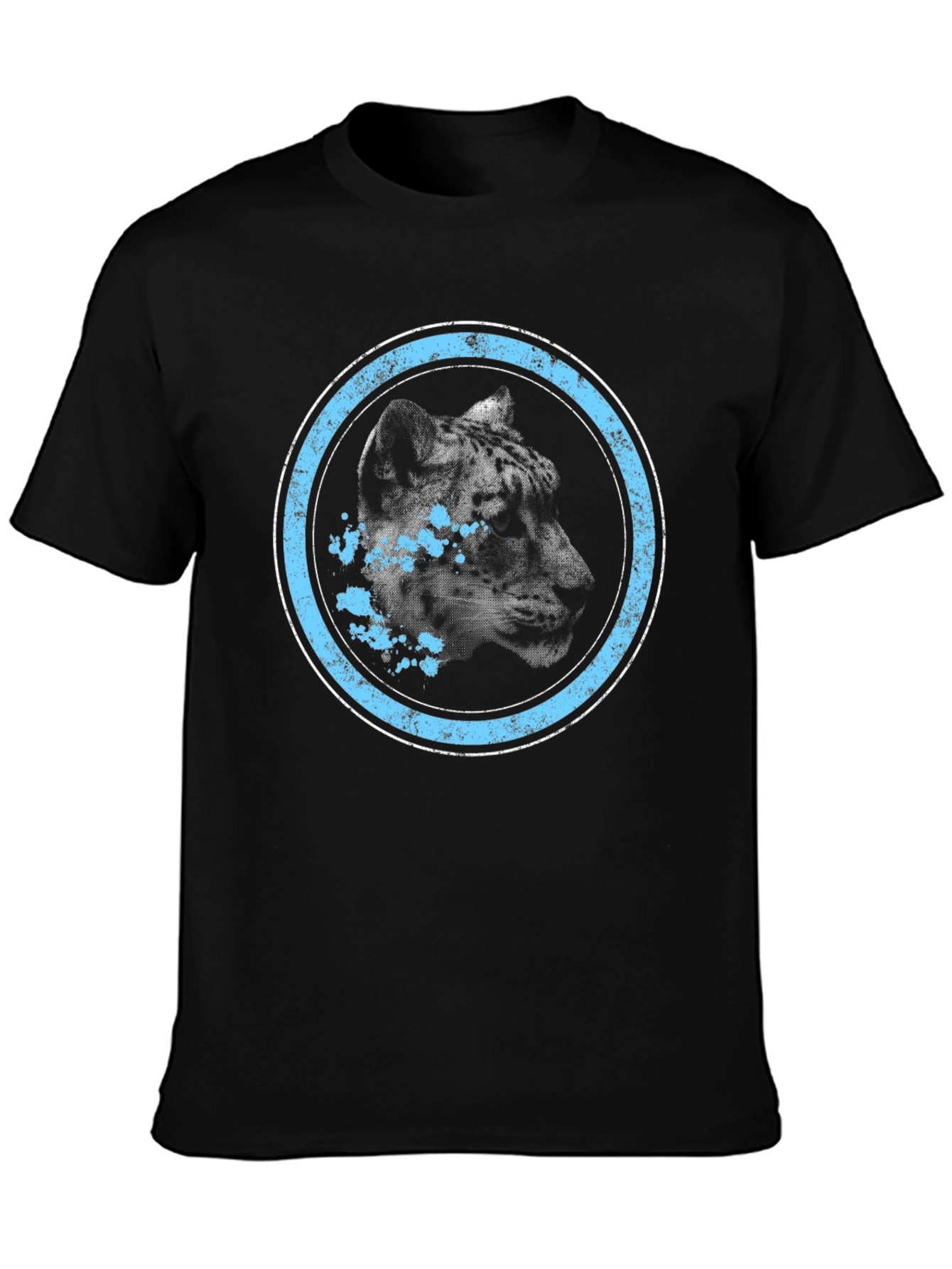 Black Leopard Graphic Tee - Distressed Blue Circle Design view 3