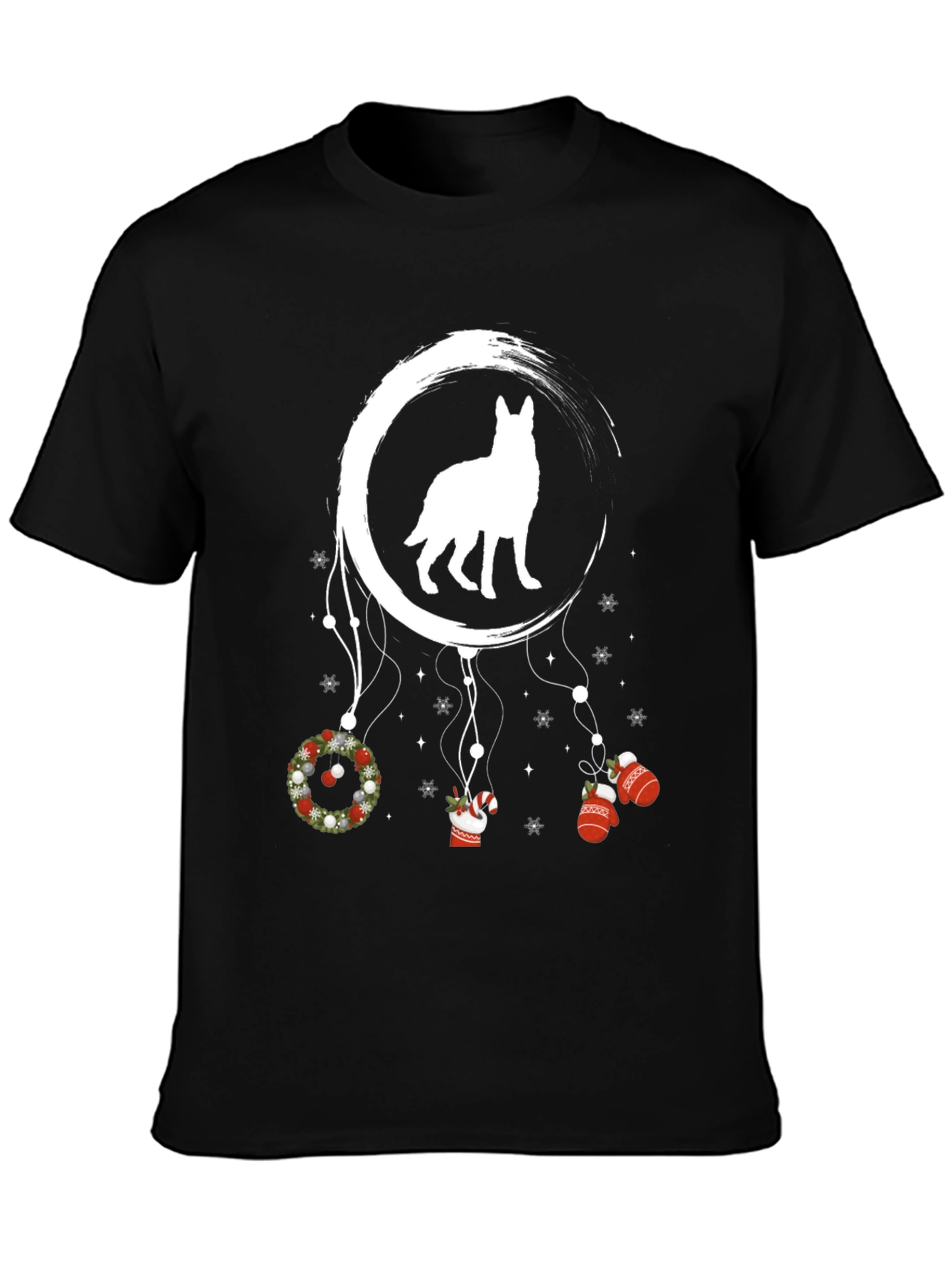 Black Dog Dreamcatcher Christmas T-Shirt view 3