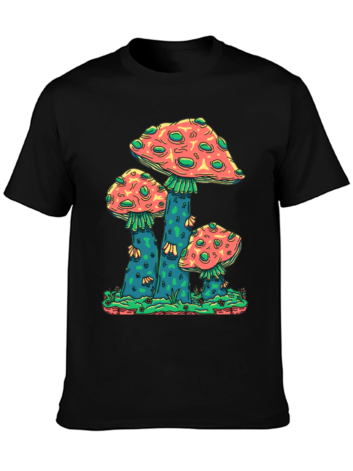 Black Mushroom Graphic Print Crew Neck T-Shirt view 3