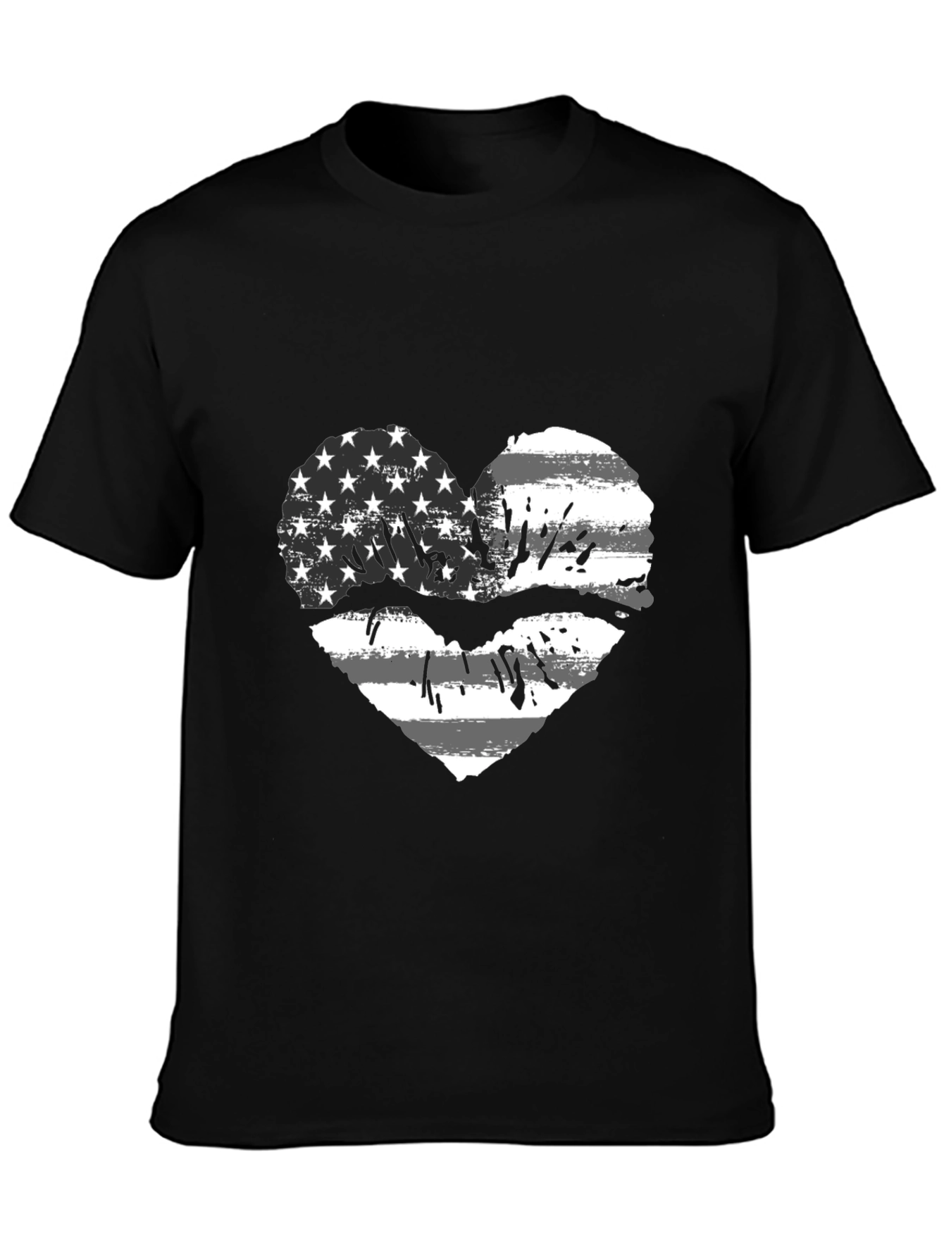 Black American Flag Heart Lips Black T-Shirt view 3
