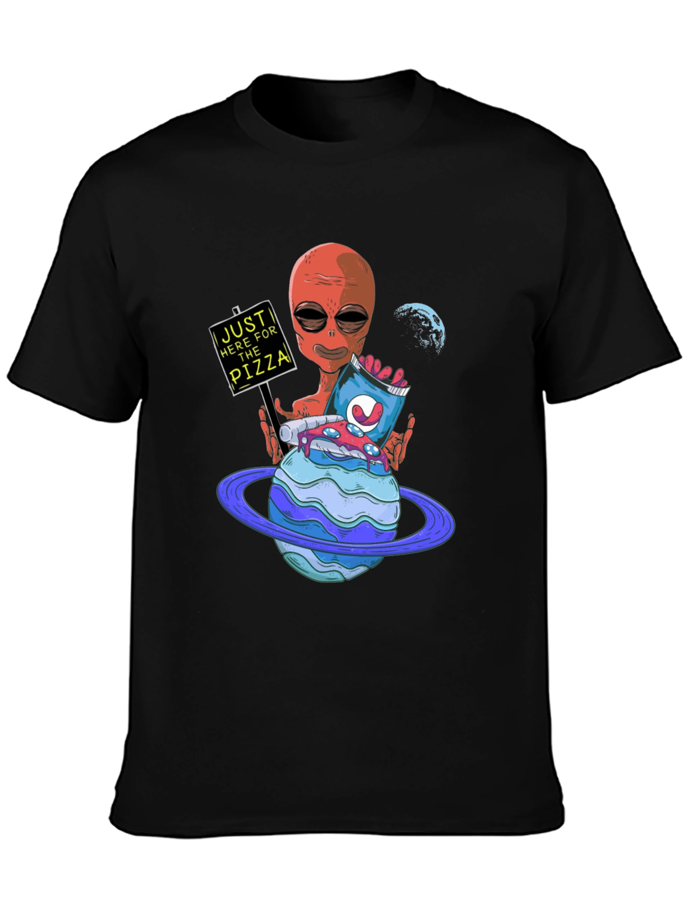 Black Alien Pizza Lover Graphic Tee view 3