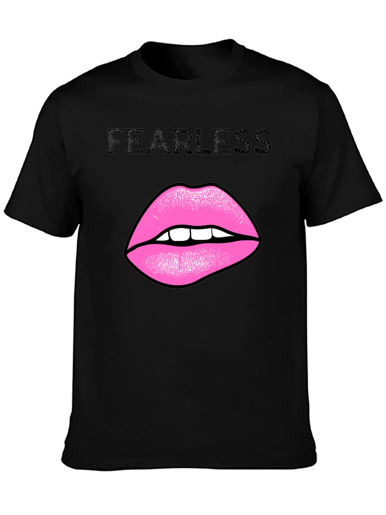 Black Fearless Lips Graphic Black T-Shirt view 3