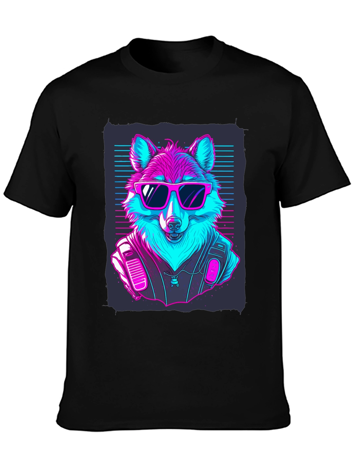 Black Retro Wolf T-Shirt: Cool Canine Vibes view 3