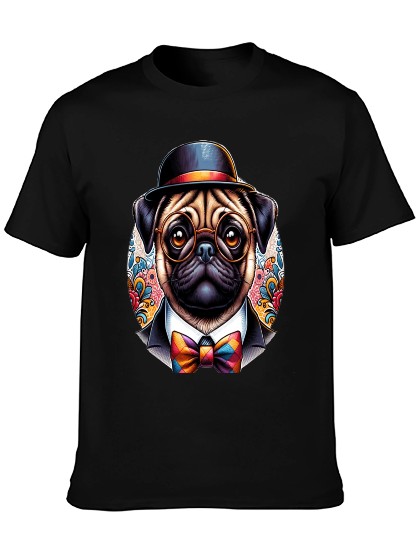 Black Dapper Pug T-Shirt - Stylish Dog Graphic Tee view 3