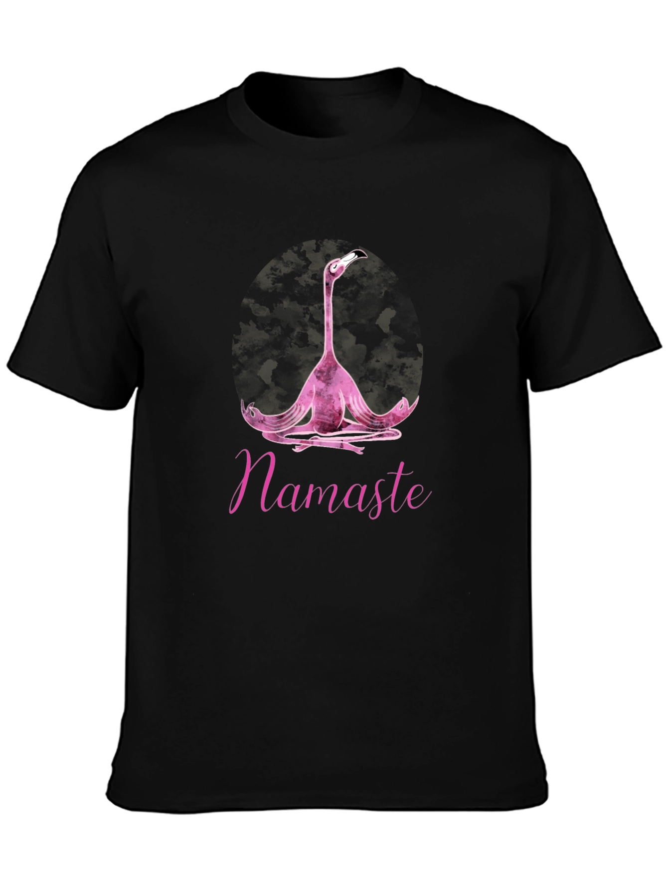 Black Namaste Yoga Flamingo T-Shirt - Black Cotton Tee view 3