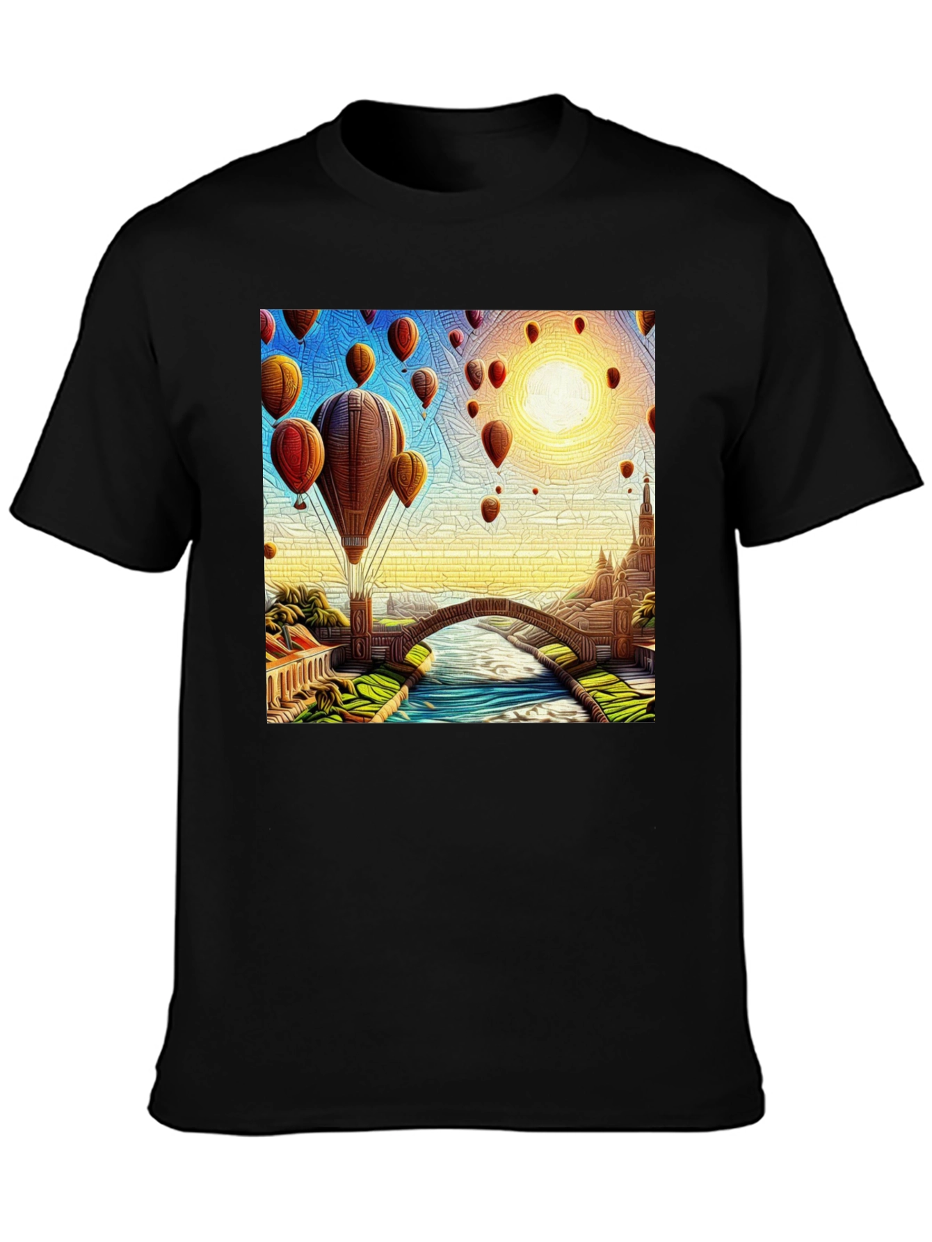 Black Hot Air Balloon Landscape Graphic Tee view 3
