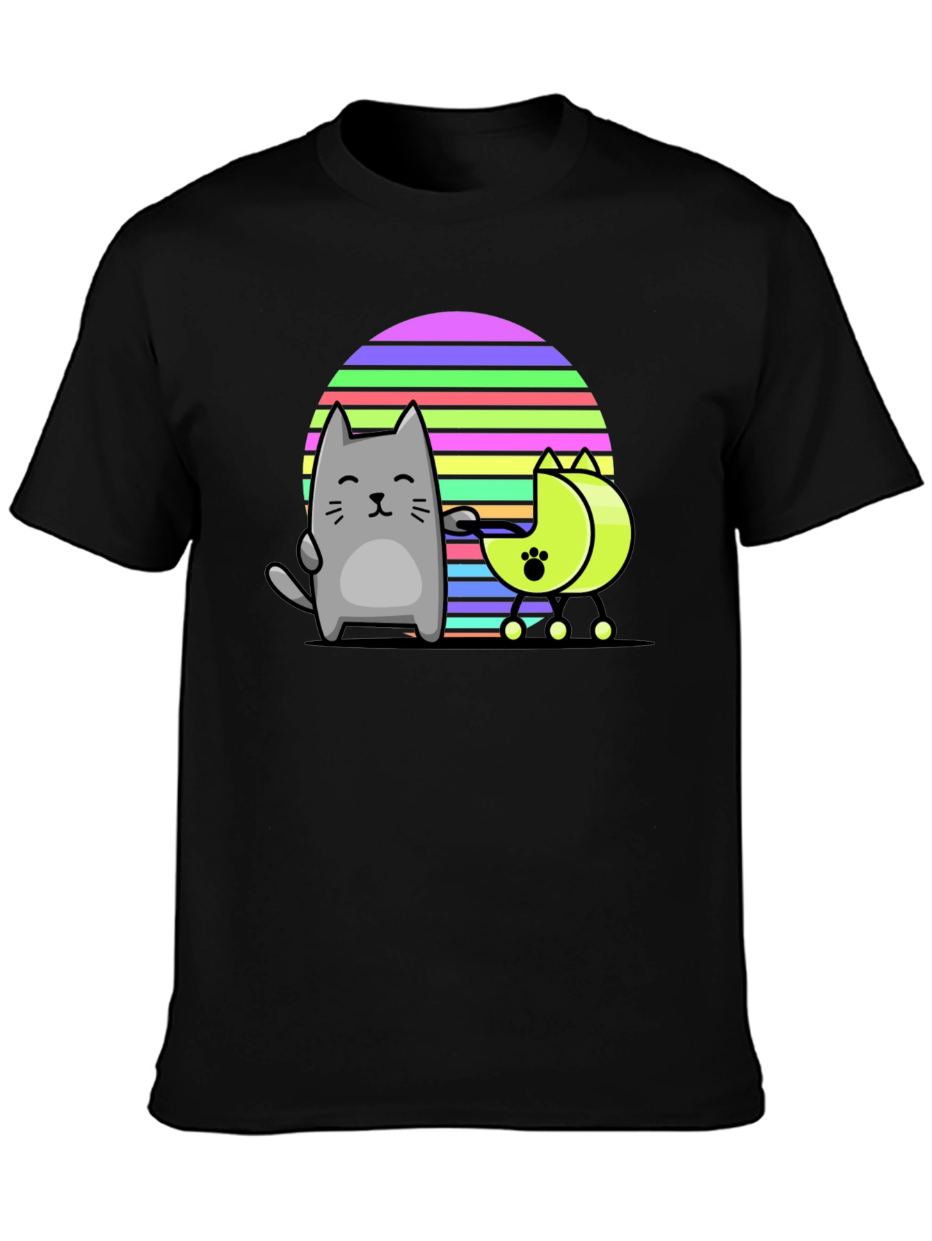 Black Cute Cat and Moon Walker T-Shirt view 3