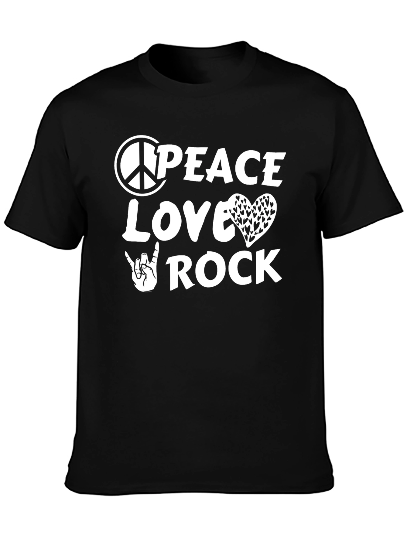 Black Peace Love Rock T-Shirt - Soft Cotton Crew Neck Tee view 3
