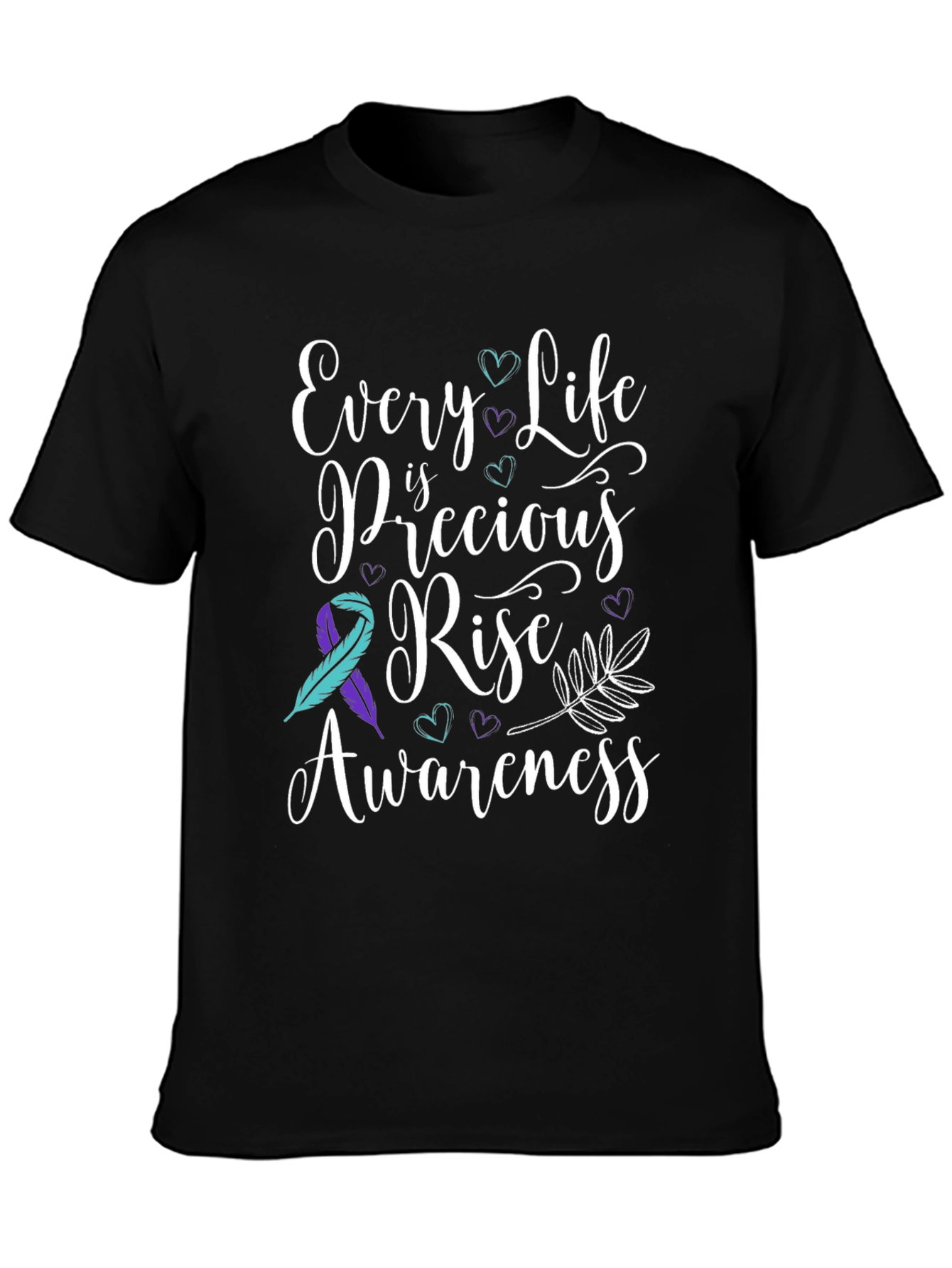 Black Every Life is Precious Tee: Suicide Awareness Shirt view 3