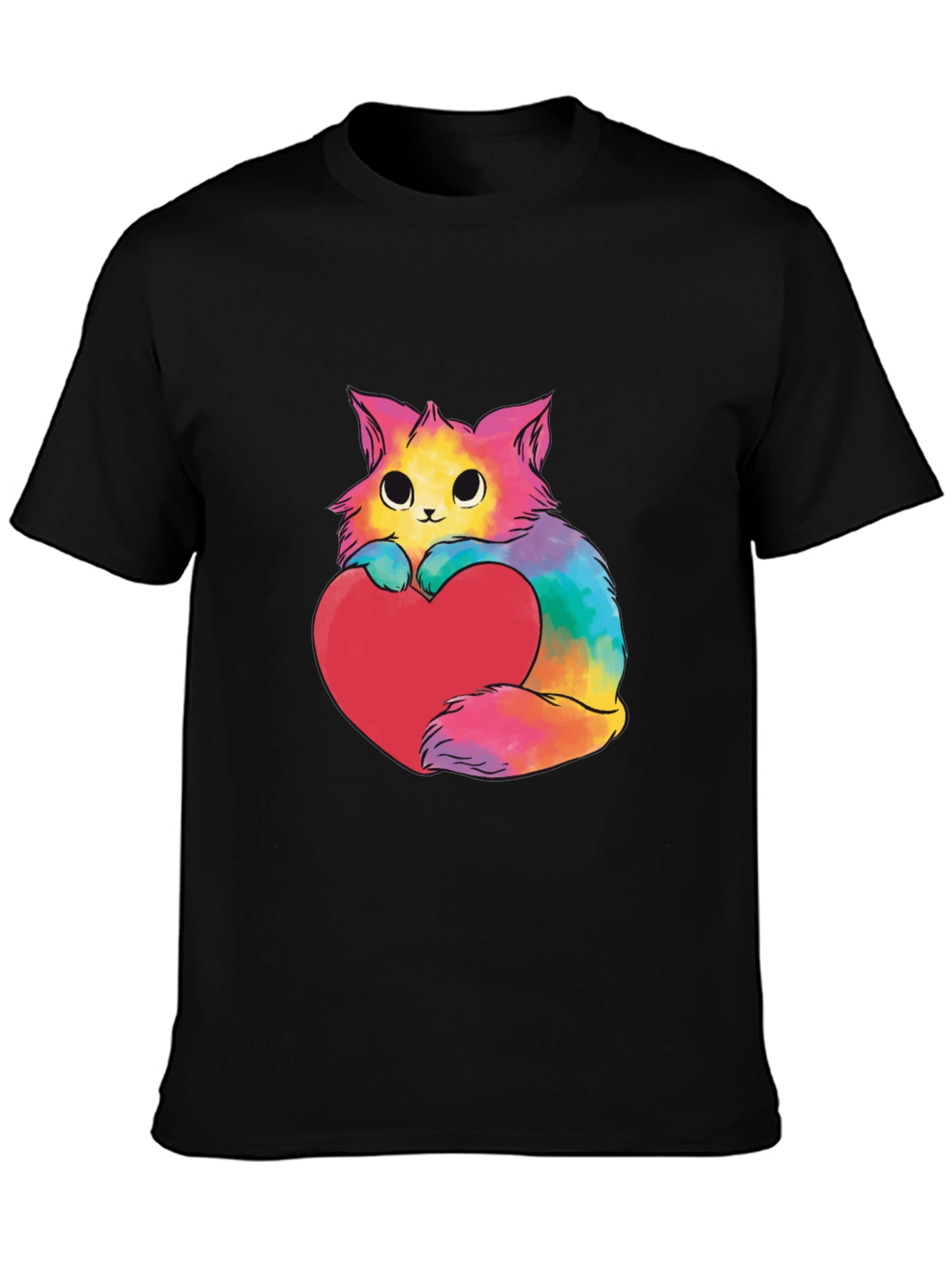 Black Rainbow Cat Heart Graphic Tee - Unisex view 3