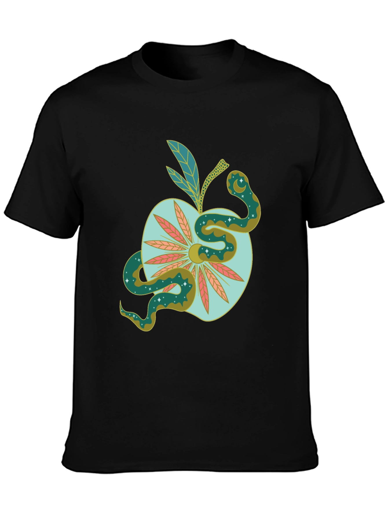 Black Serpent Apple Graphic Tee - Unique Design, Stylish Black T-Shirt view 3