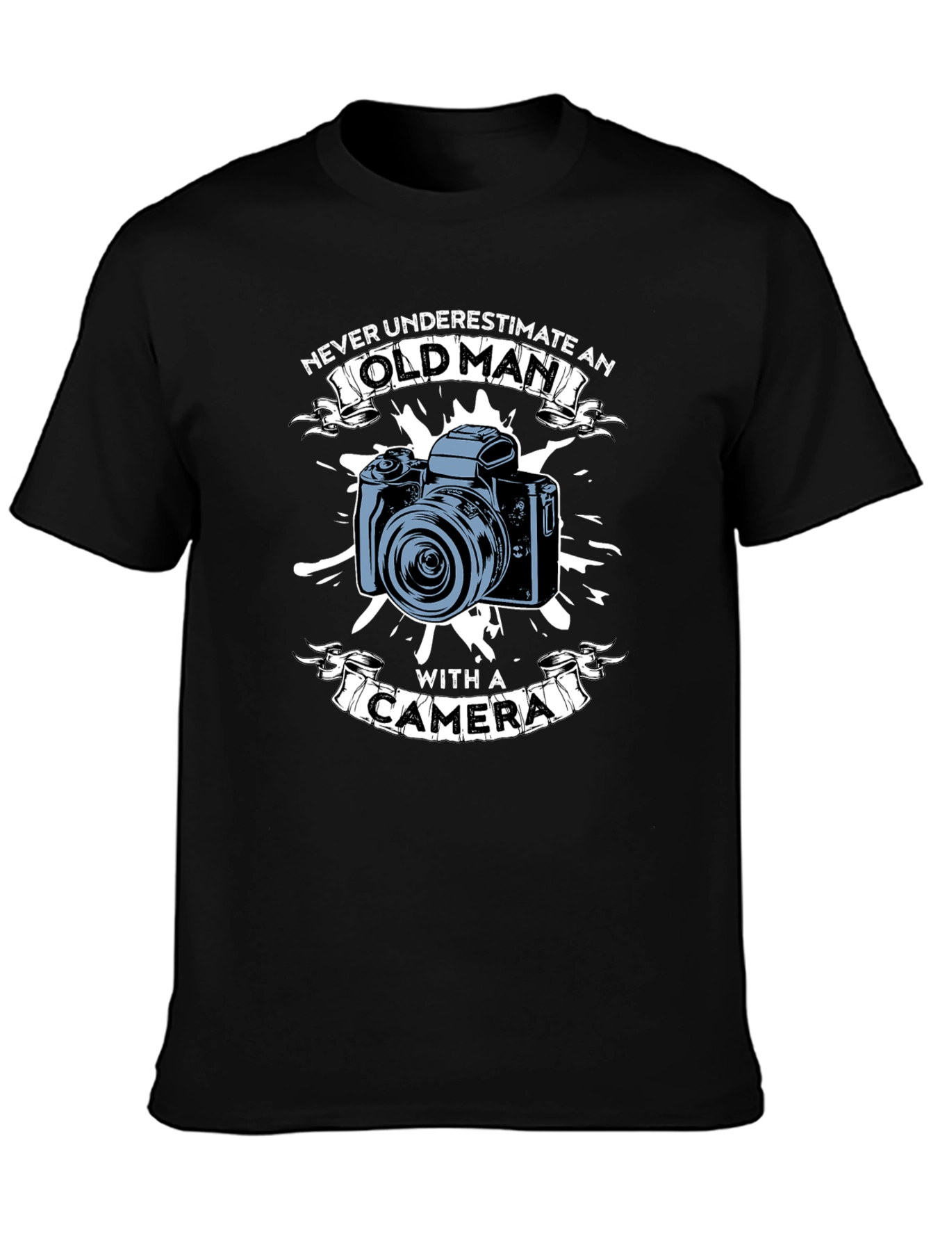 Black Old Man Camera Graphic Tee - Photography Lover Gift view 3