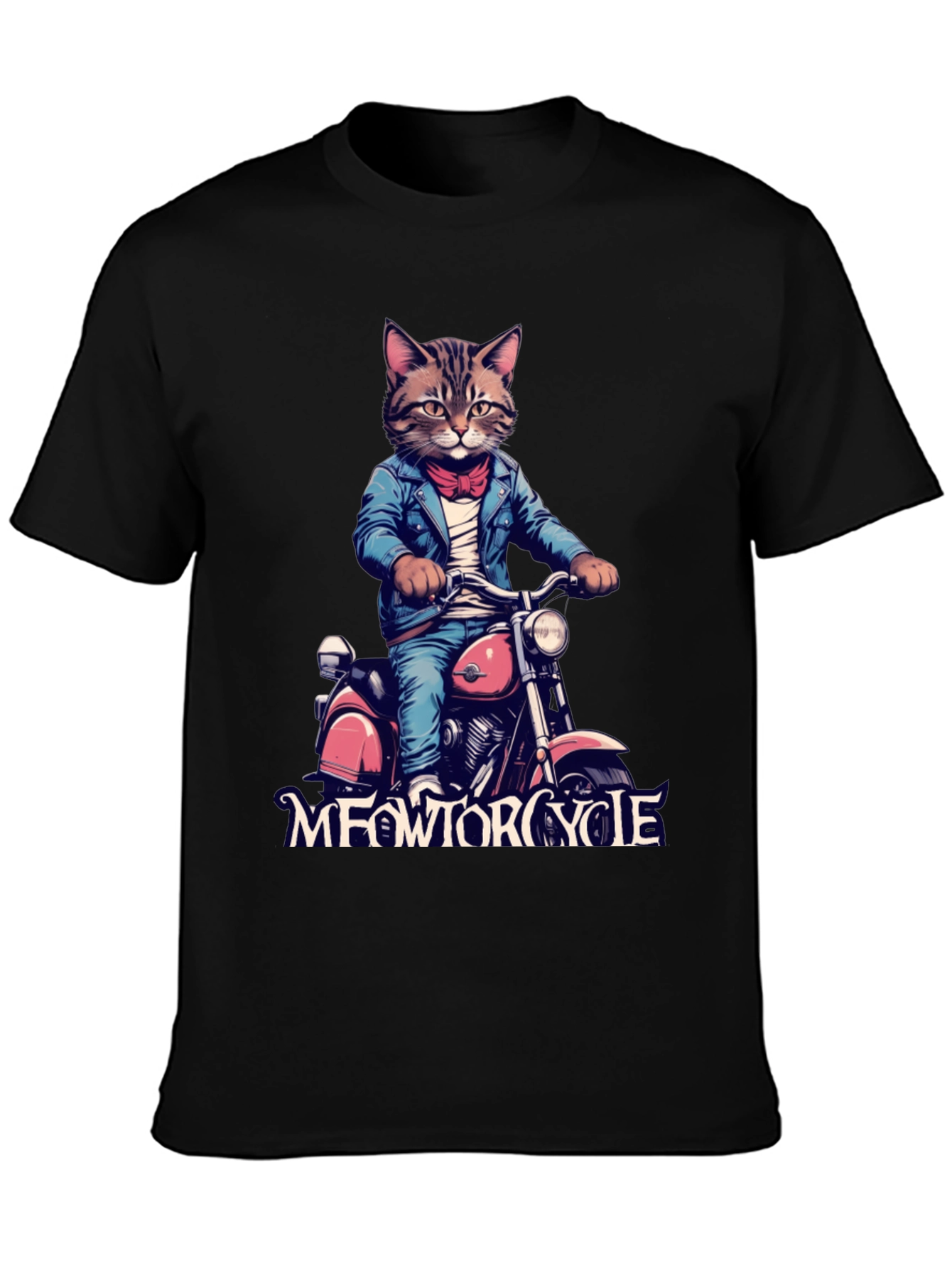 Black Meowtorcycle Cat T-Shirt view 3