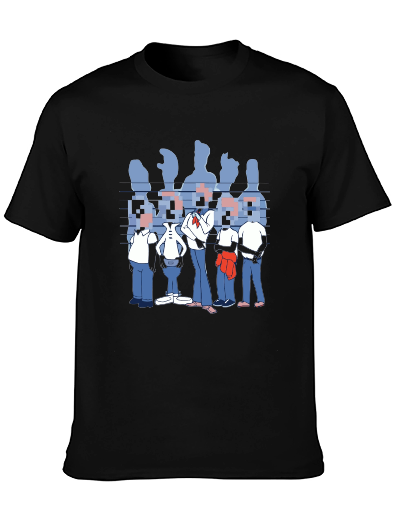 Black Pixelated Faces Graphic Black T-Shirt view 3