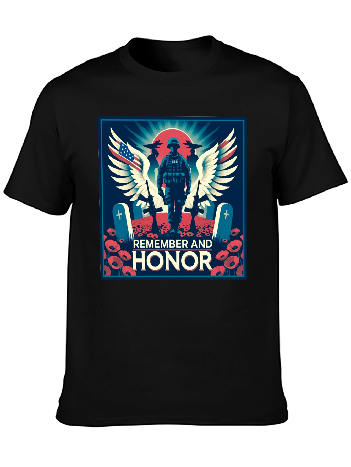 Black Remember & Honor T-Shirt, Patriotic Graphic Tee view 3
