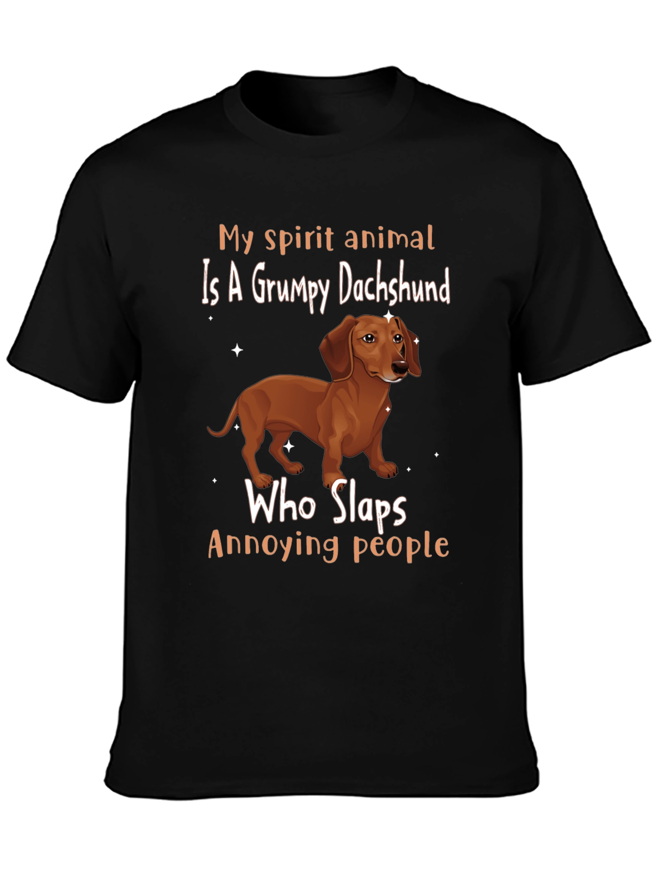 Black Grumpy Dachshund Slaps Annoying People T-Shirt view 3