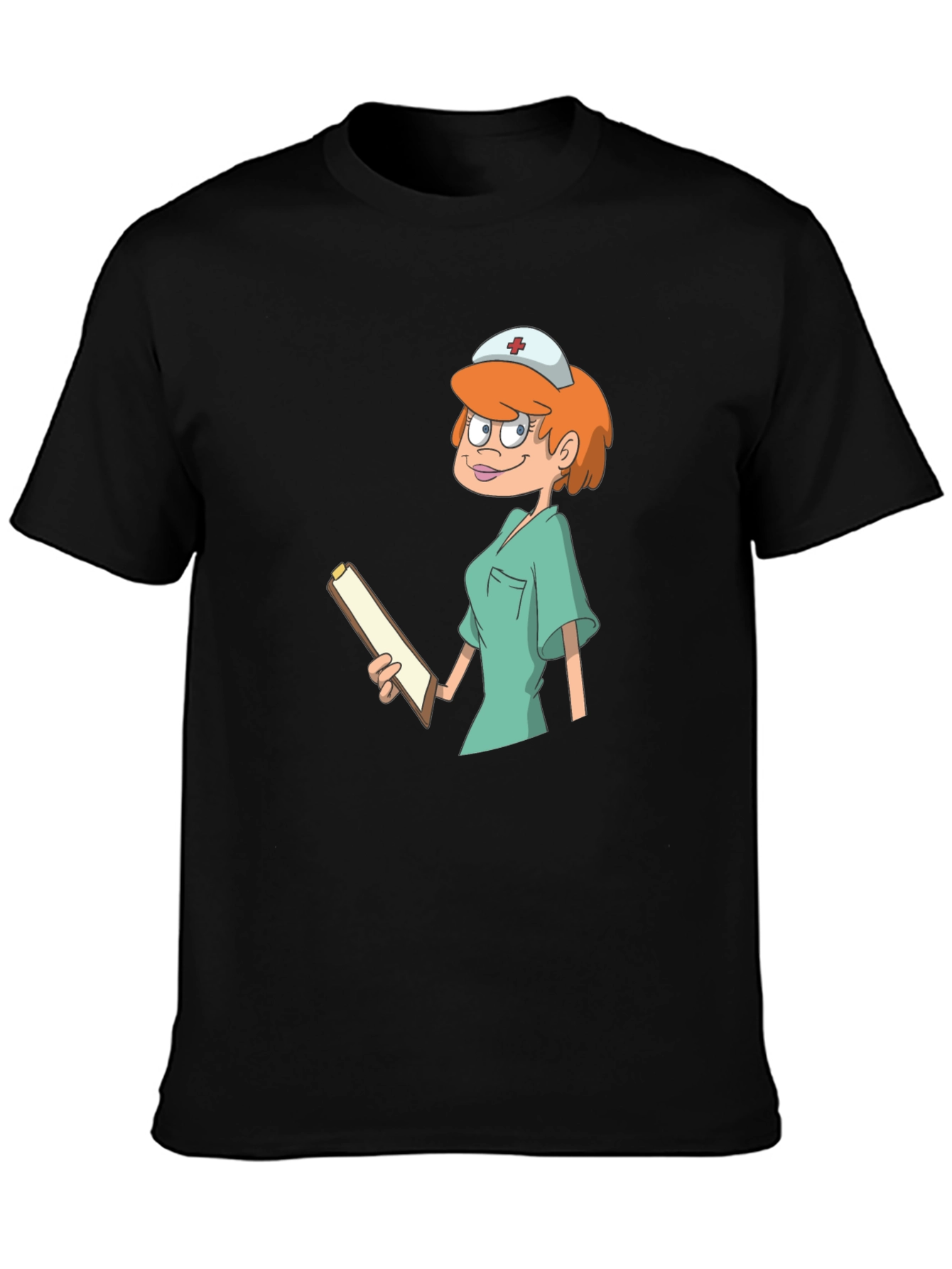 Black Cartoon Nurse Graphic Tee - Unisex Cotton T-Shirt view 3
