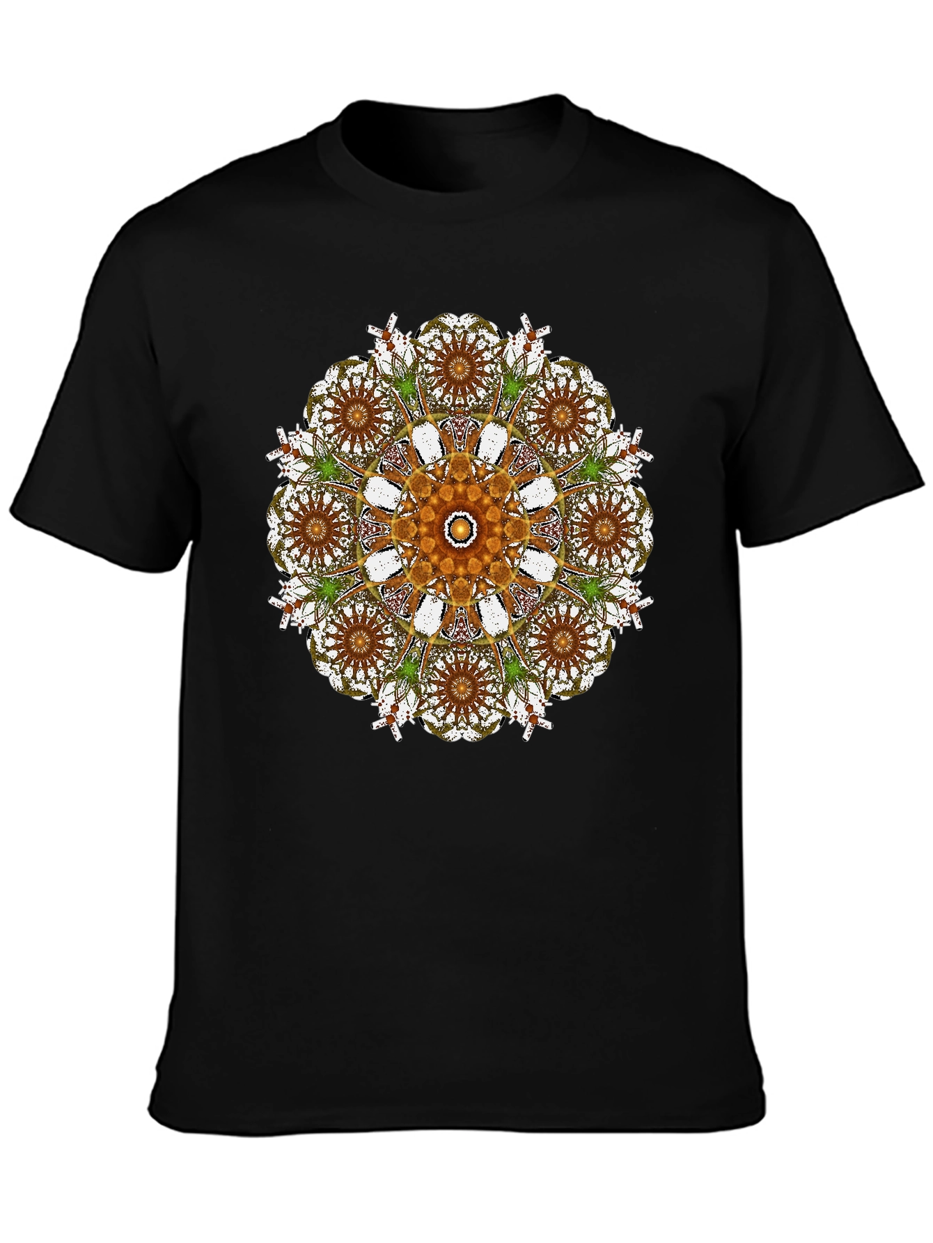 Black Mandala Print Black Crew Neck T-Shirt view 3