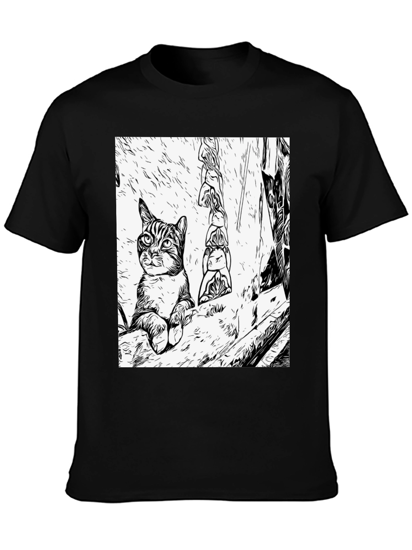 Black Cat Art Black T-Shirt view 3